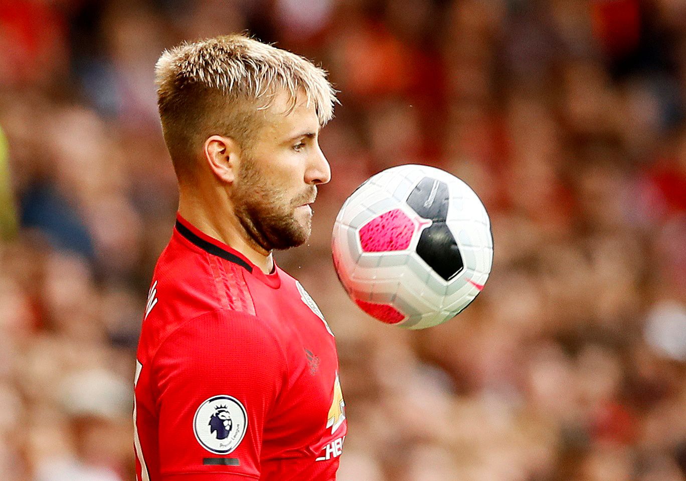 Soccer Football - Premier League - Manchester United v Chelsea - Old Trafford, Manchester, Britain - August 11, 2019  Manchester United's Luke Shaw in action  Action Images via Reuters/Jason Cairnduff  EDITORIAL USE ONLY. No use with unauthorized audio, video, data, fixture lists, club/league logos or 