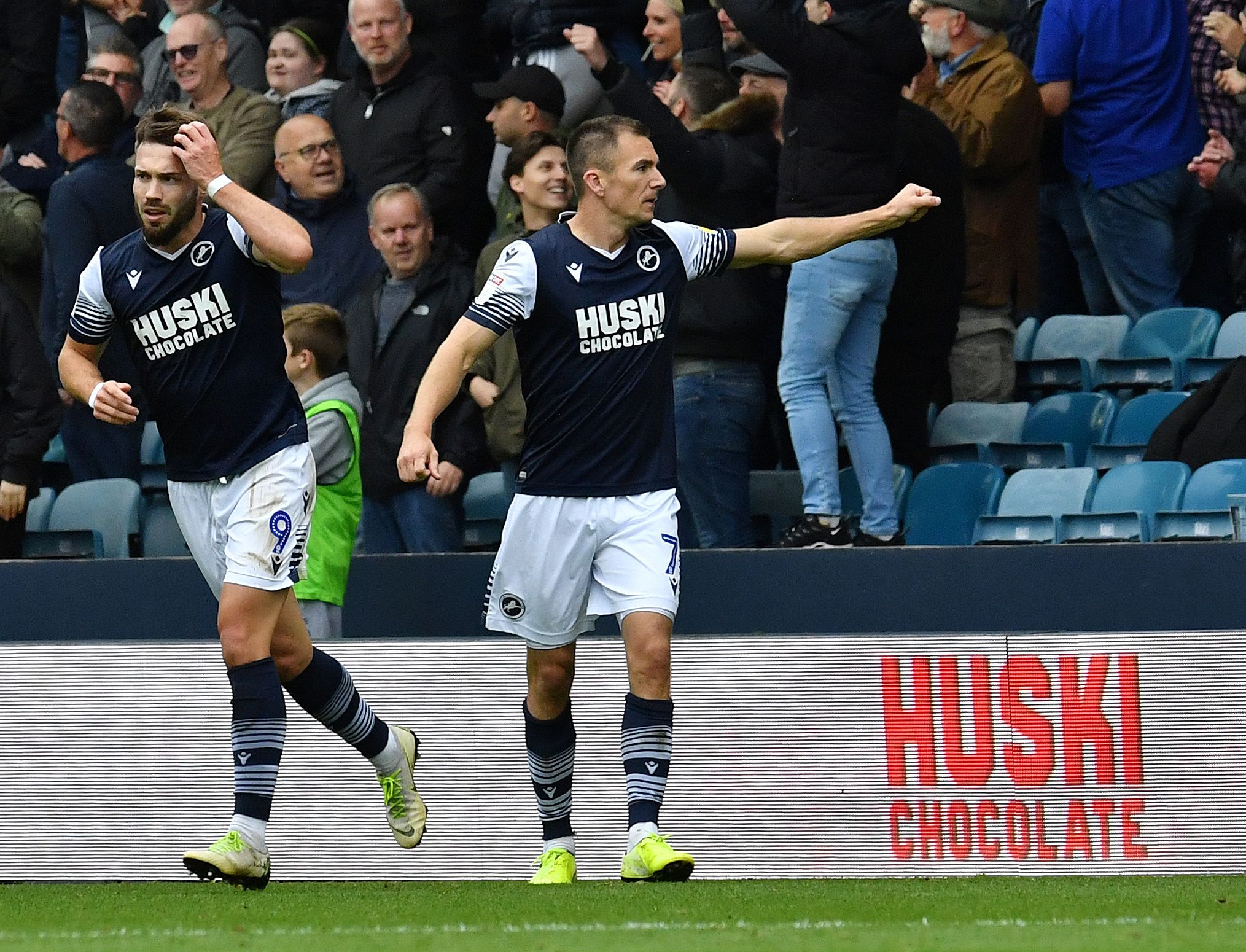 Soccer Football - Championship - Millwall v Leeds United - The Den, London, Britain - October 5, 2019   Millwall's Jed Wallace celebrates scoring their first goal   Action Images/Alan Walter    EDITORIAL USE ONLY. No use with unauthorized audio, video, data, fixture lists, club/league logos or "live" services. Online in-match use limited to 75 images, no video emulation. No use in betting, games or single club/league/player publications.  Please contact your account representative for further de