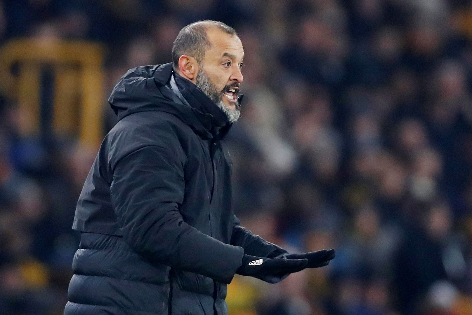 Soccer Football - Premier League - Wolverhampton Wanderers v West Ham United - Molineux Stadium, Wolverhampton, Britain - December 4, 2019  Wolverhampton Wanderers manager Nuno Espirito Santo reacts      Action Images via Reuters/Matthew Childs  EDITORIAL USE ONLY. No use with unauthorized audio, video, data, fixture lists, club/league logos or 