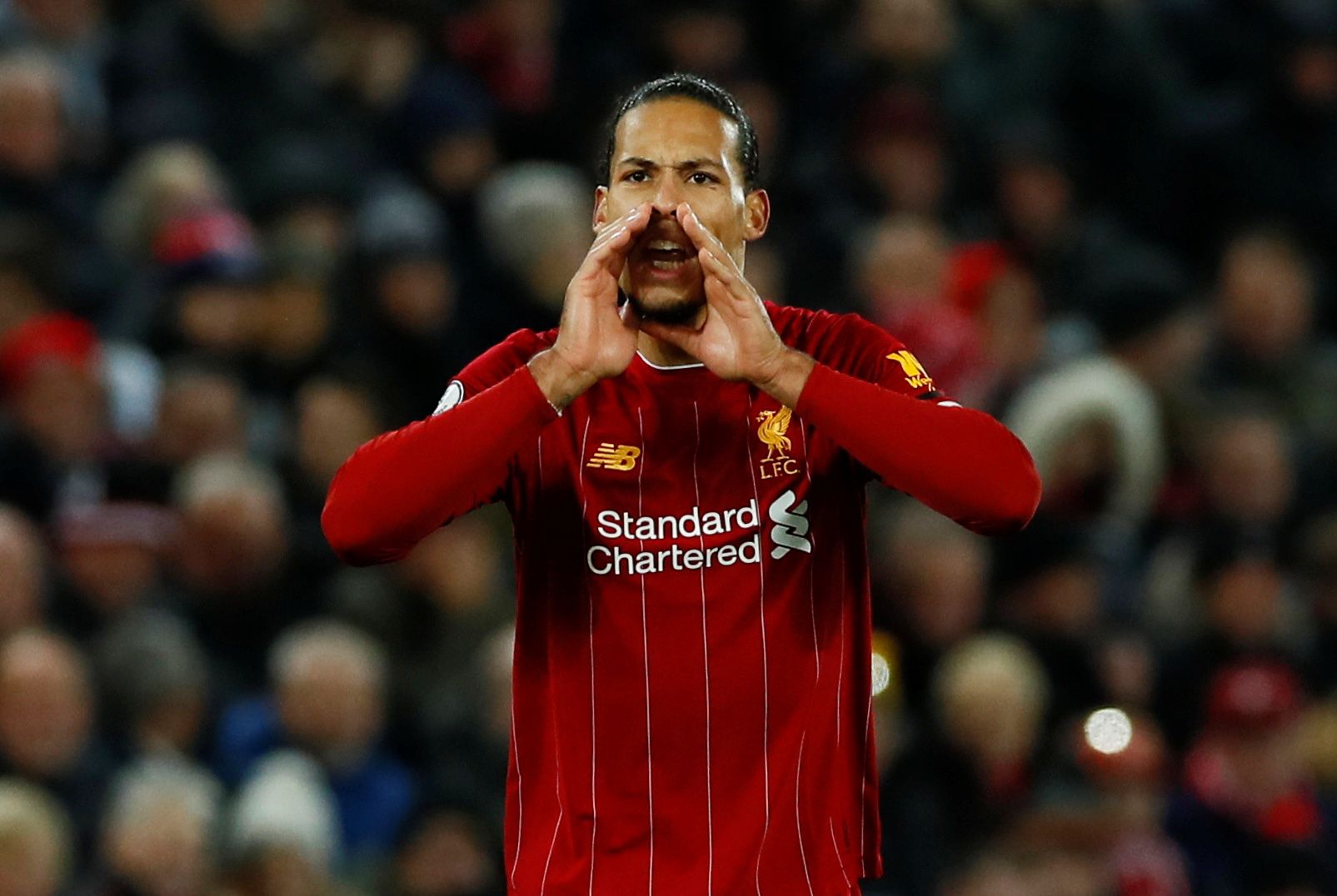 Soccer Football - Premier League - Liverpool v Brighton &amp; Hove Albion - Anfield, Liverpool, Britain - November 30, 2019 Liverpool's Virgil van Dijk reacts Action Images via Reuters/Jason Cairnduff  EDITORIAL USE ONLY. No use with unauthorized audio, video, data, fixture lists, club/league logos or 