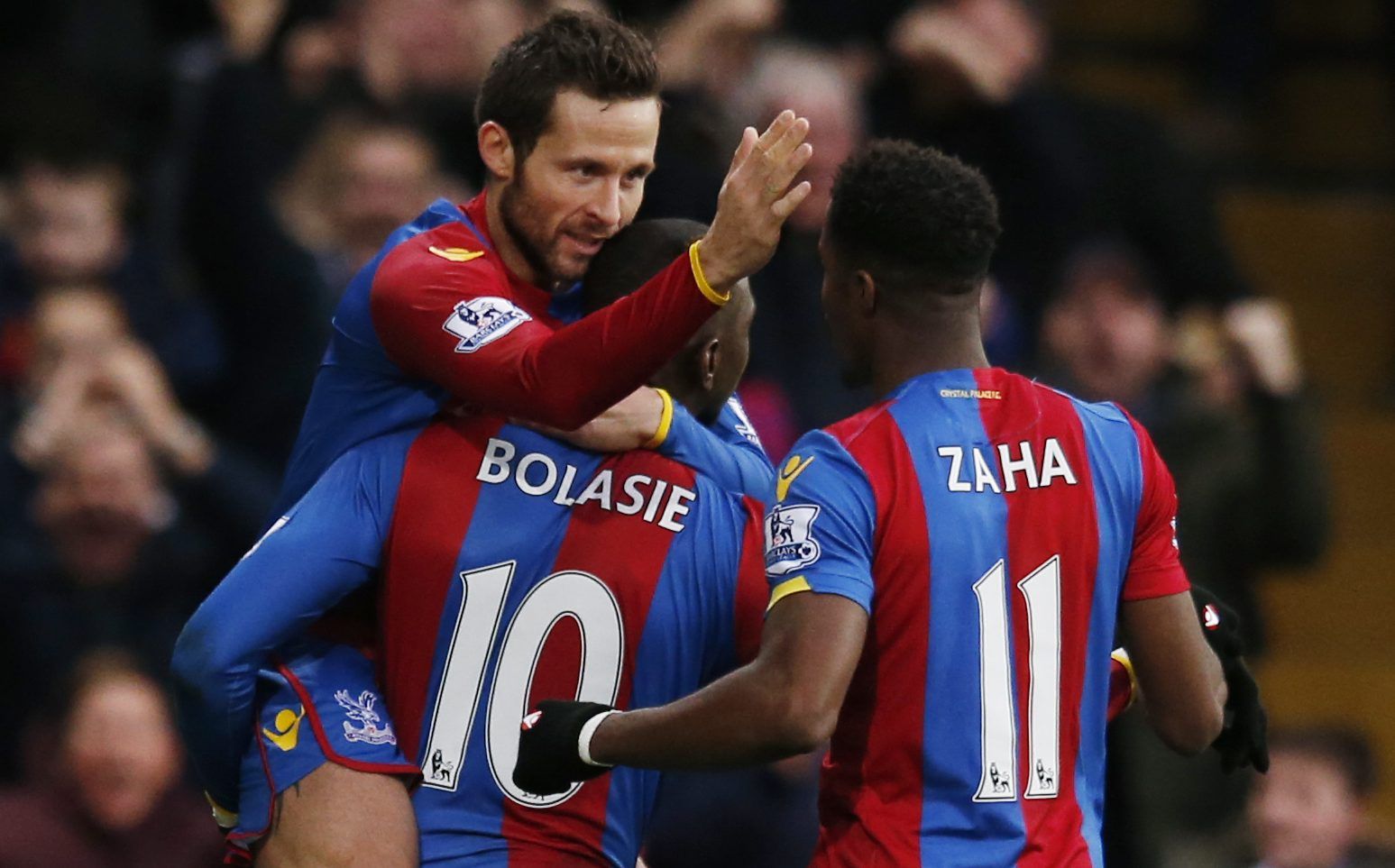 Football Soccer - Crystal Palace v Southampton - Barclays Premier League - Selhurst Park - 12/12/15
Yohan Cabaye celebrates scoring the first goal for Crystal Palace with Yannick Bolasie and Wilfried Zaha
Mandatory Credit: Action Images / Paul Childs
Livepic
EDITORIAL USE ONLY. No use with unauthorized audio, video, data, fixture lists, club/league logos or 