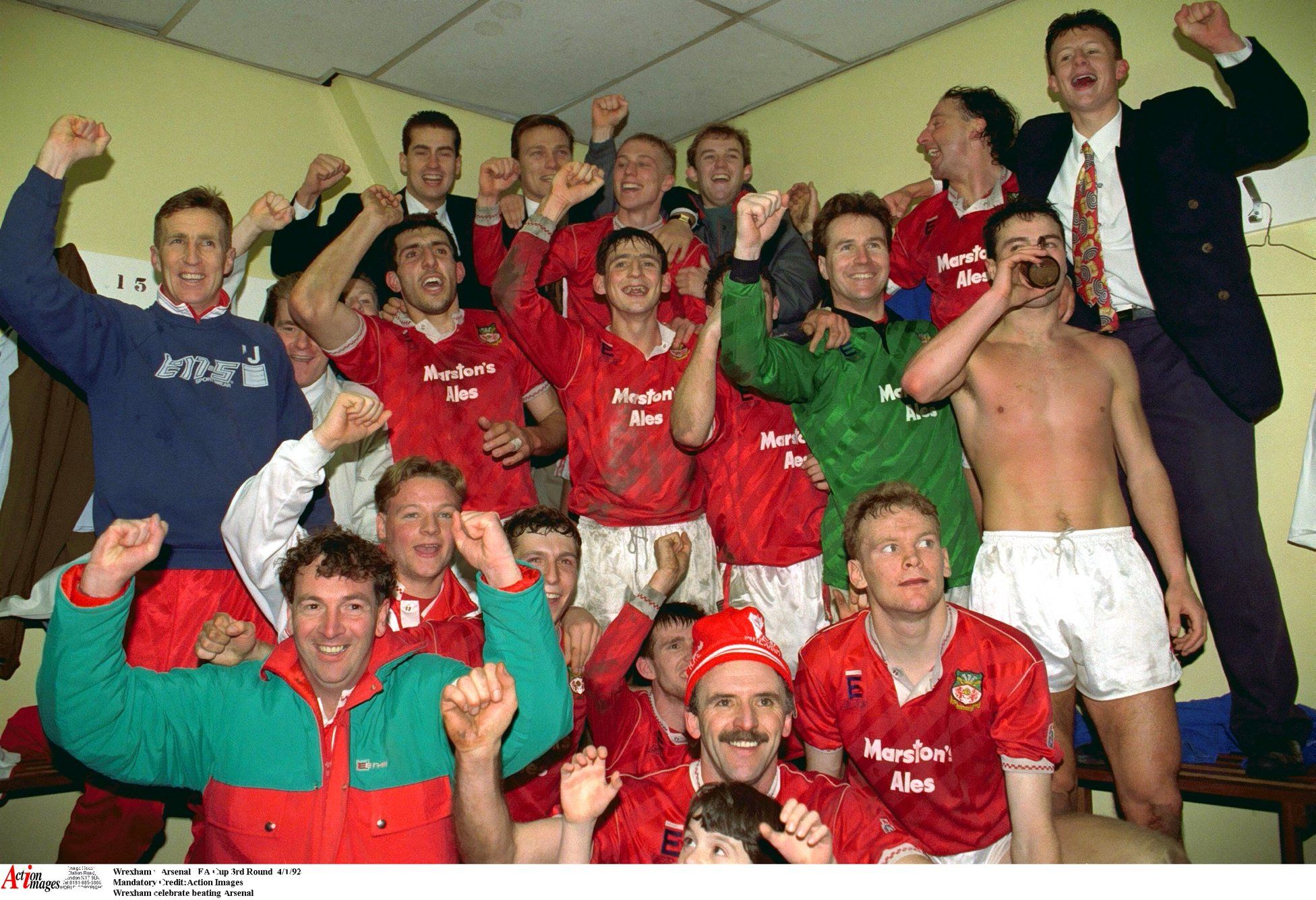 Wrexham v Arsenal , FA Cup 3rd Round  4/1/92 
Mandatory Credit:Action Images 
Wrexham celebrate beating Arsenal