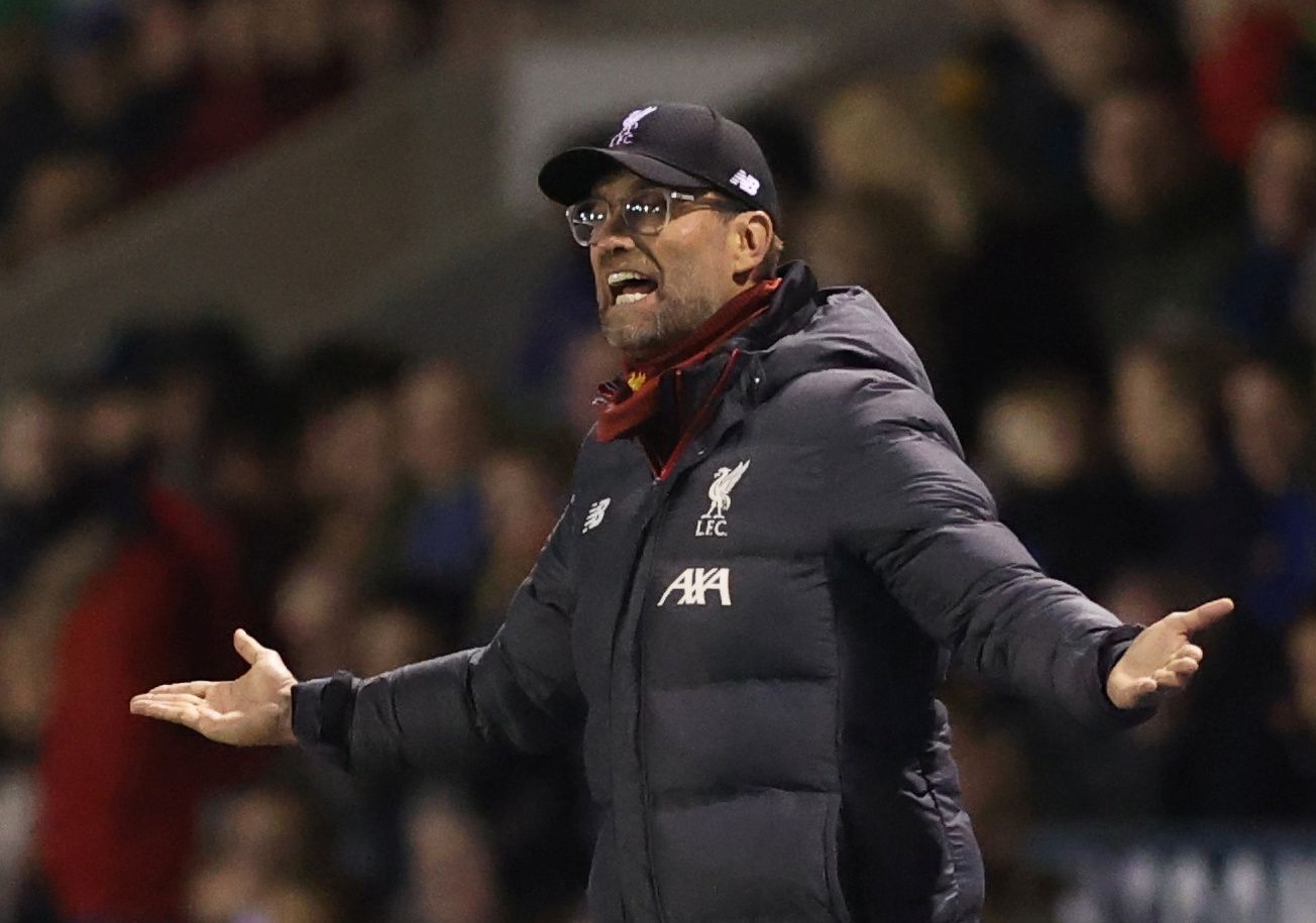 Soccer Football - FA Cup Fourth Round - Shrewsbury Town v Liverpool - Montgomery Waters Meadow, Shrewsbury, Britain - January 26, 2020  Liverpool manager Juergen Klopp reacts  Action Images via Reuters/Carl Recine