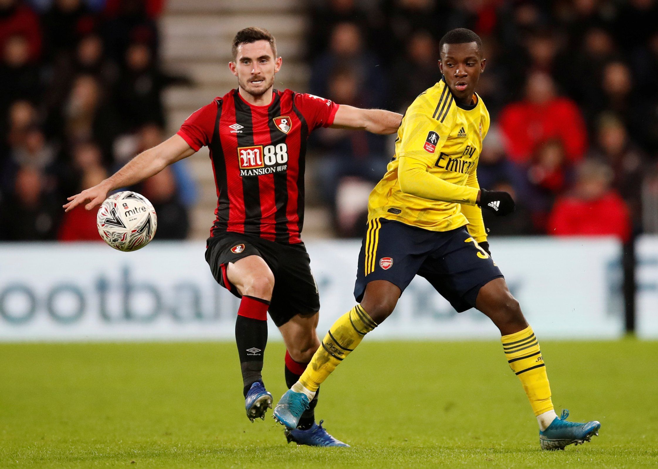 Arsenal striker Eddie Nketiah in action against Bournemouth