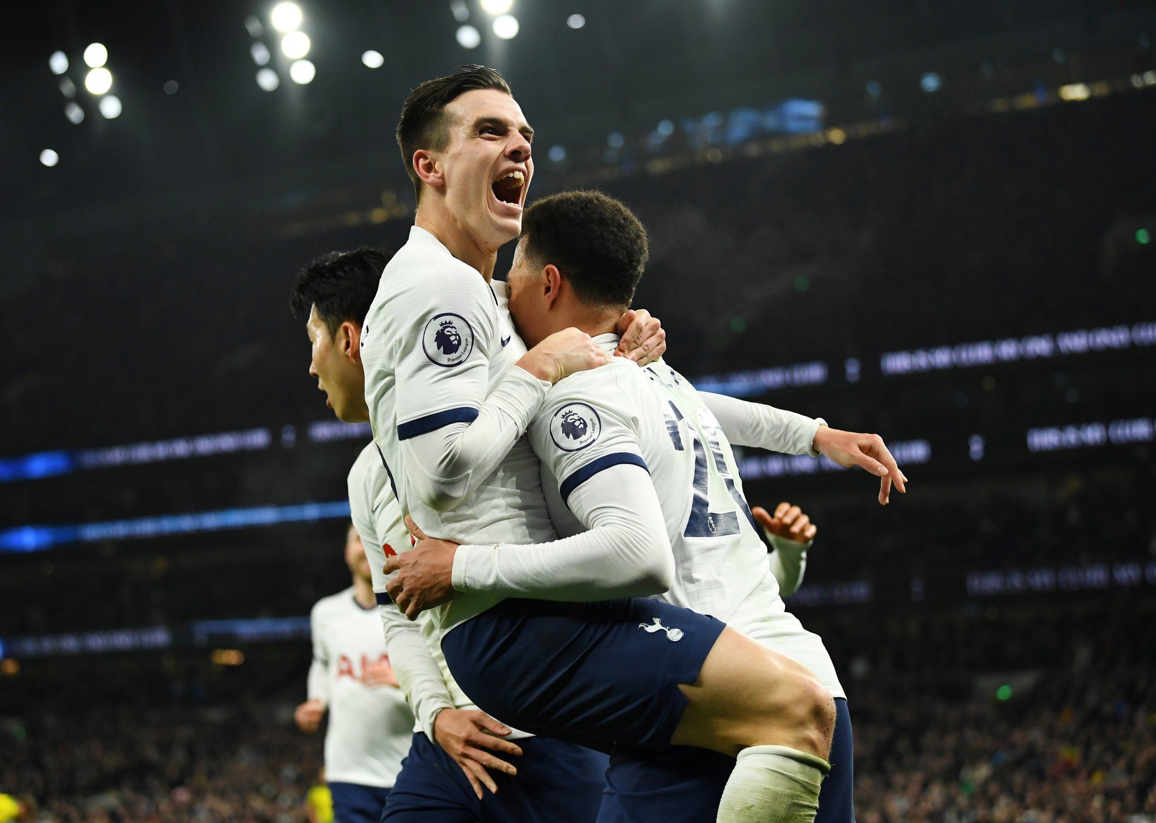 Giovani Lo Celso celebrates Spurs scoring against Norwich