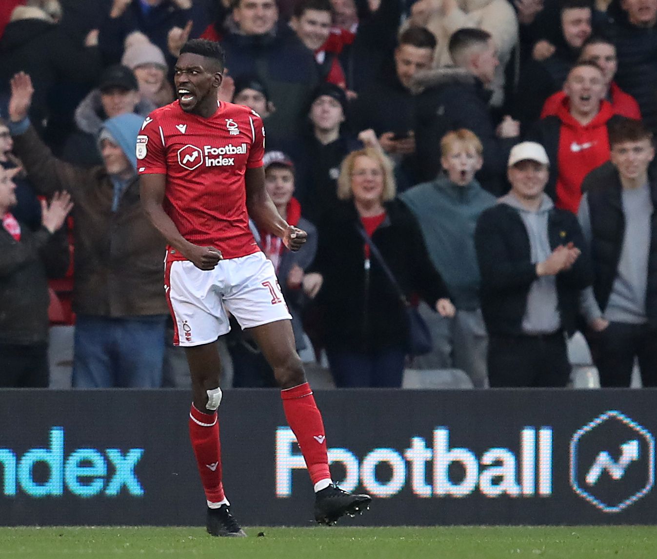 Soccer Football - Championship - Nottingham Forest v Blackburn Rovers - The City Ground, Nottingham, Britain - January 1, 2020   Nottingham Forest's Sammy Ameobi celebrates their first goal scored by Joe Lolley    Action Images/John Clifton    EDITORIAL USE ONLY. No use with unauthorized audio, video, data, fixture lists, club/league logos or 