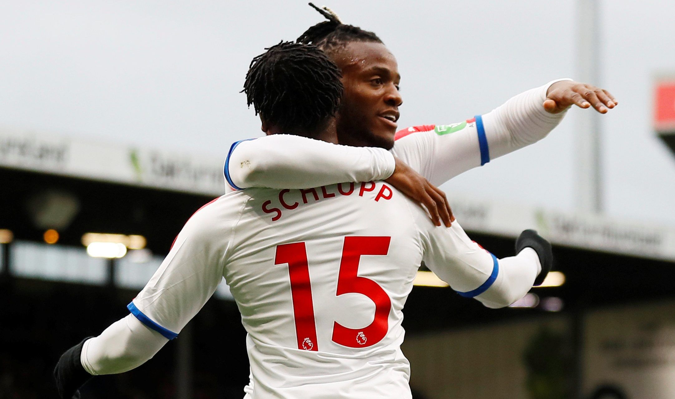 Soccer Football - Premier League - Burnley v Crystal Palace - Turf Moor, Burnley, Britain - March 2, 2019  Crystal Palace's Michy Batshuayi celebrates their first goal with Jeffrey Schlupp   Action Images via Reuters/Jason Cairnduff  EDITORIAL USE ONLY. No use with unauthorized audio, video, data, fixture lists, club/league logos or 
