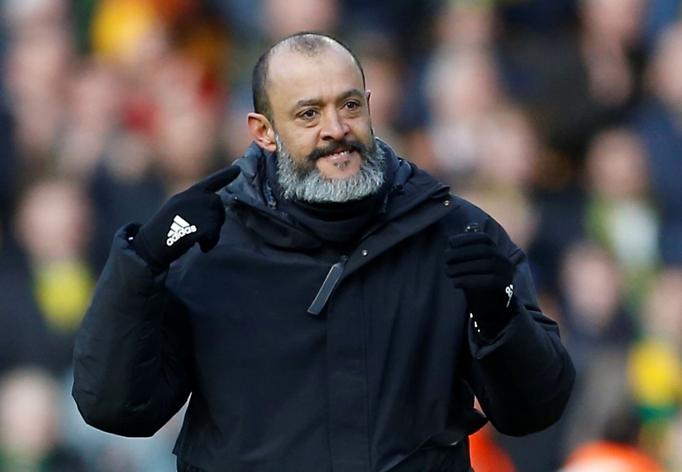 Soccer Football - Premier League - Wolverhampton Wanderers v Norwich City - Molineux Stadium, Wolverhampton, Britain - February 23, 2020  Wolverhampton Wanderers manager Nuno Espirito Santo celebrates after the match   Action Images via Reuters/Craig Brough  EDITORIAL USE ONLY. No use with unauthorized audio, video, data, fixture lists, club/league logos or "live" services. Online in-match use limited to 75 images, no video emulation. No use in betting, games or single club/league/player publica