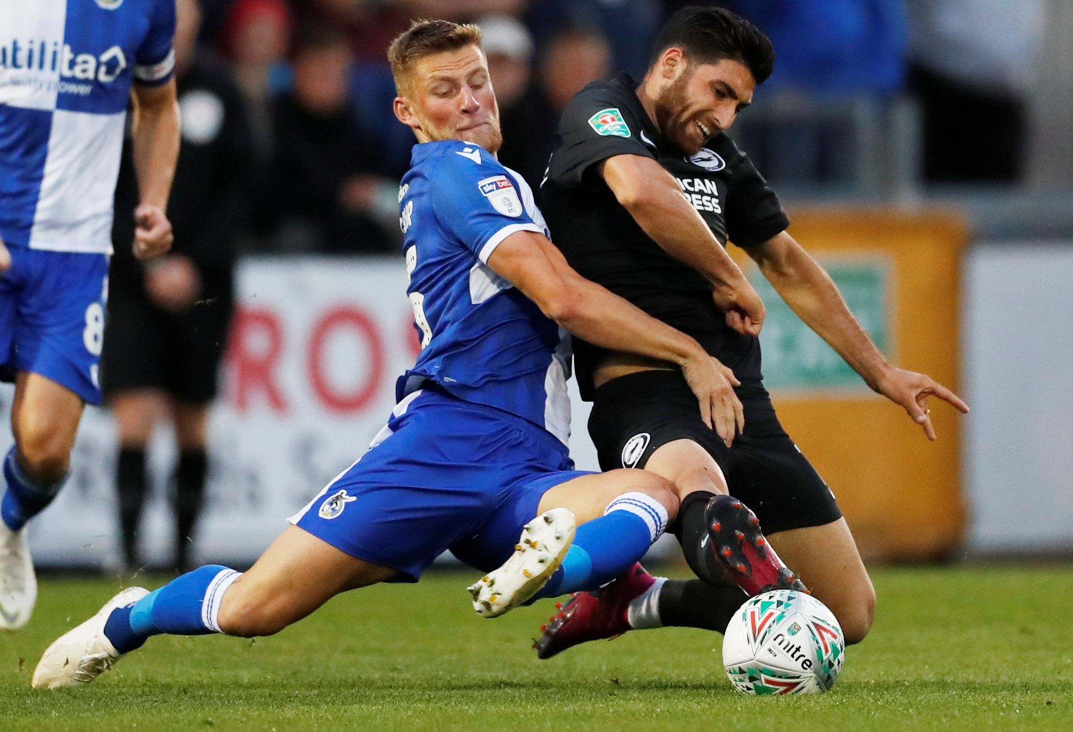 Soccer Football - Carabao Cup Second Round - Bristol Rovers v Brighton &amp; Hove Albion - Memorial Stadium, Bristol, Britain - August 27, 2019  Brighton and Hove Albion's Alireza Jahanbakhsh in action with Bristol Rovers' Alfie Kilgour   Action Images via Reuters/Matthew Childs  EDITORIAL USE ONLY. No use with unauthorized audio, video, data, fixture lists, club/league logos or 