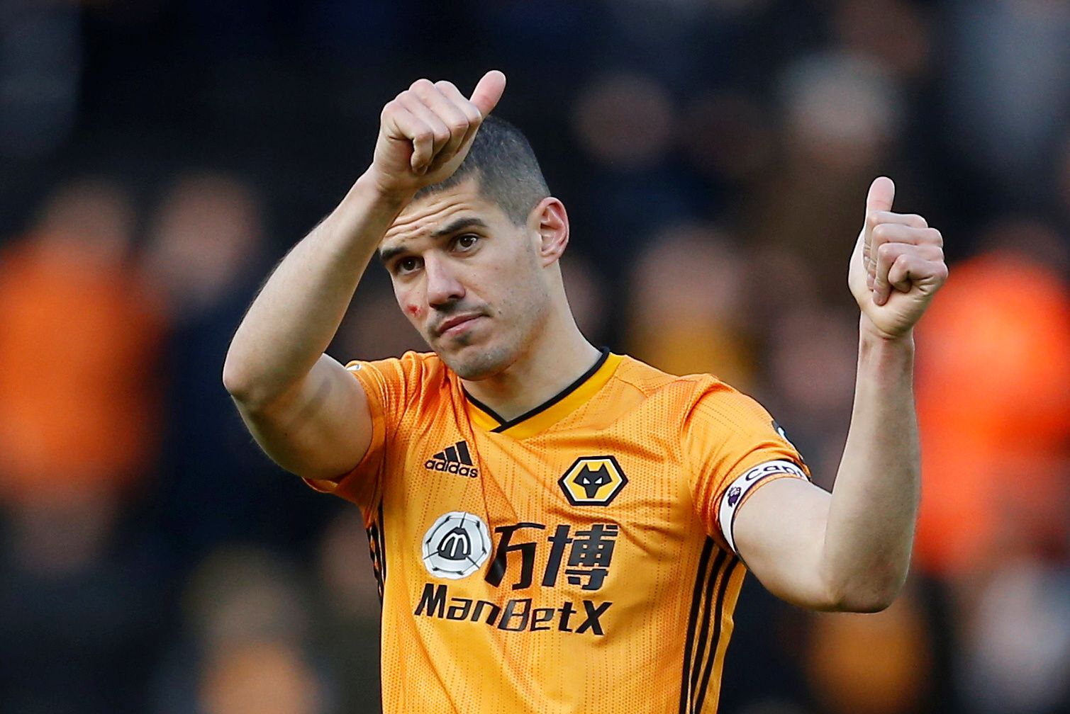 Soccer Football - Premier League - Wolverhampton Wanderers v Norwich City - Molineux Stadium, Wolverhampton, Britain - February 23, 2020  Wolverhampton Wanderers' Conor Coady celebrates after the match   Action Images via Reuters/Craig Brough  EDITORIAL USE ONLY. No use with unauthorized audio, video, data, fixture lists, club/league logos or 
