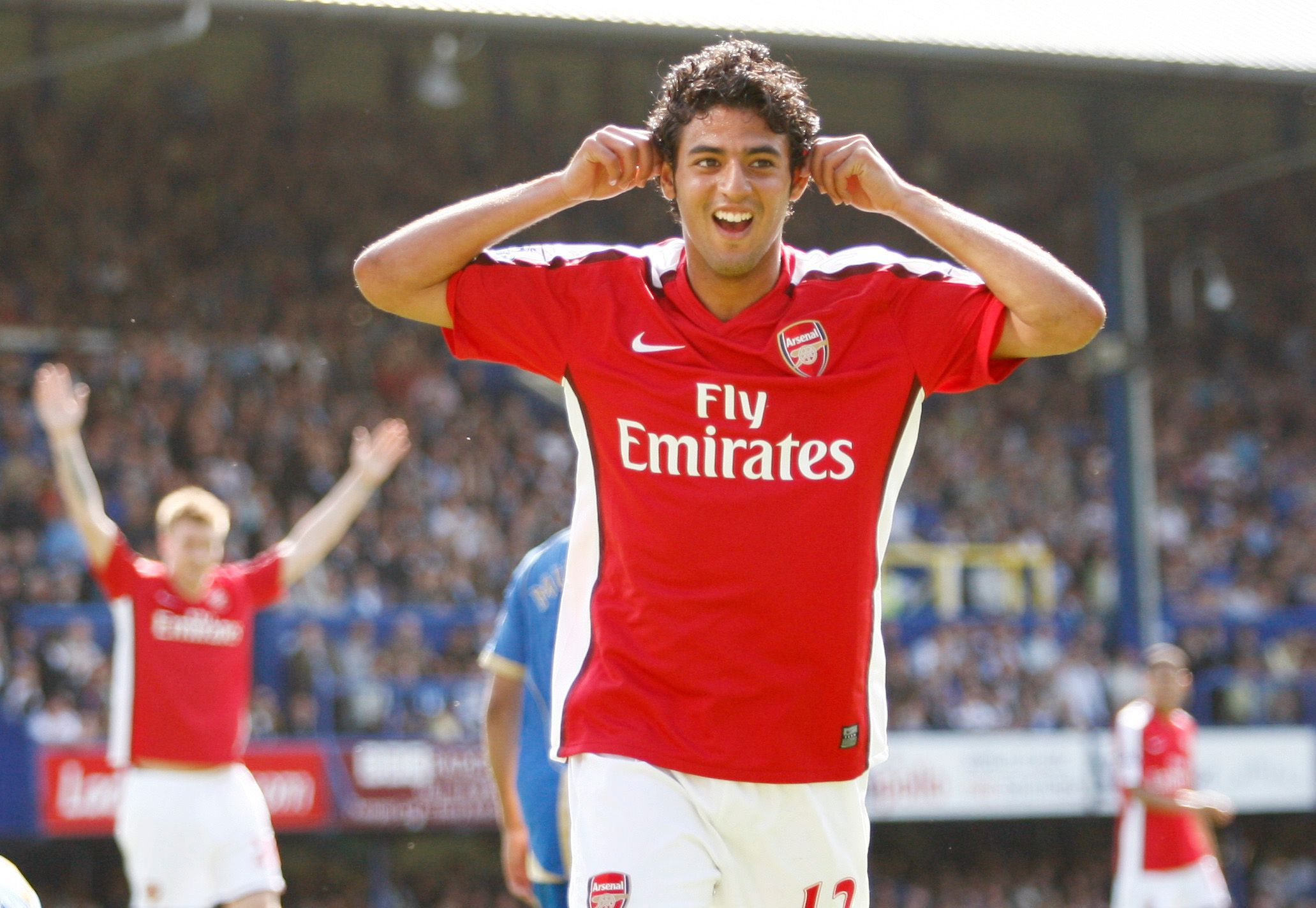 Football - Portsmouth v Arsenal Barclays Premier League  - Fratton Park - 2/5/09 
Carlos Vela celebrates after scoring the third goal for Arsenal 
Mandatory Credit: Action Images / Paul Harding 
Livepic 
NO ONLINE/INTERNET USE WITHOUT A LICENCE FROM THE FOOTBALL DATA CO LTD. FOR LICENCE ENQUIRIES PLEASE TELEPHONE +44 (0) 207 864 9000.