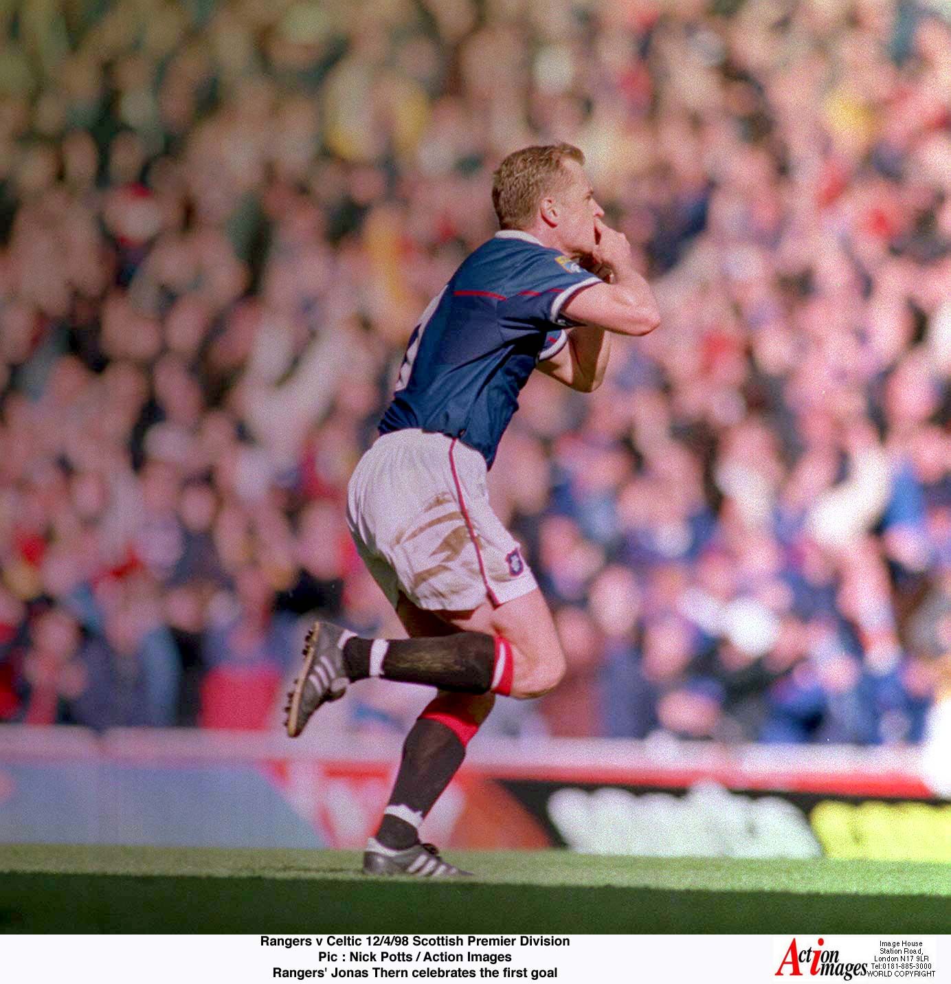 Rangers v Celtic 12/4/98 Scottish Premier Division 
Pic : Nick Potts / Action Images 
Rangers' Jonas Thern celebrates the first goal