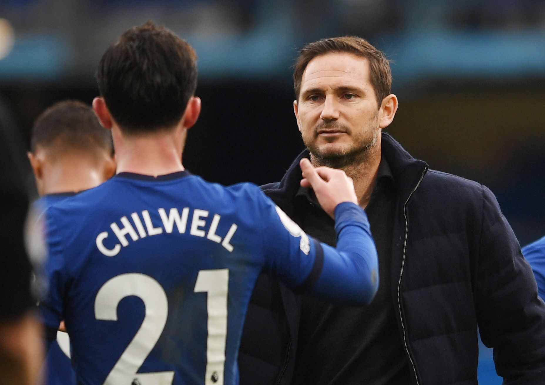Soccer Football - Premier League - Chelsea v Crystal Palace - Stamford Bridge, London, Britain - October 3, 2020 Chelsea manager Frank Lampard celebrates with Ben Chilwell after the match Pool via REUTERS/Neil Hall EDITORIAL USE ONLY. No use with unauthorized audio, video, data, fixture lists, club/league logos or 'live' services. Online in-match use limited to 75 images, no video emulation. No use in betting, games or single club /league/player publications.  Please contact your account represe