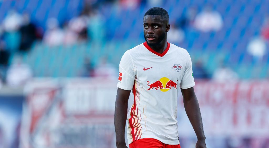 LEIPZIG, GERMANY - SEPTEMBER 20: (BILD ZEITUNG OUT) Dayot Upamecano of RB Leipzig looks on during the Bundesliga match between RB Leipzig and 1. FSV Mainz 05 at Red Bull Arena on September 20, 2020 in Leipzig, Germany. Fans are set to return to Bundesliga stadiums in Germany despite to the ongoing Coronavirus Pandemic. Up to 20% of stadium's capacity are allowed to be filled. Final decisions are left to local health authorities and are subject to club's hygiene concepts and the infection numbers