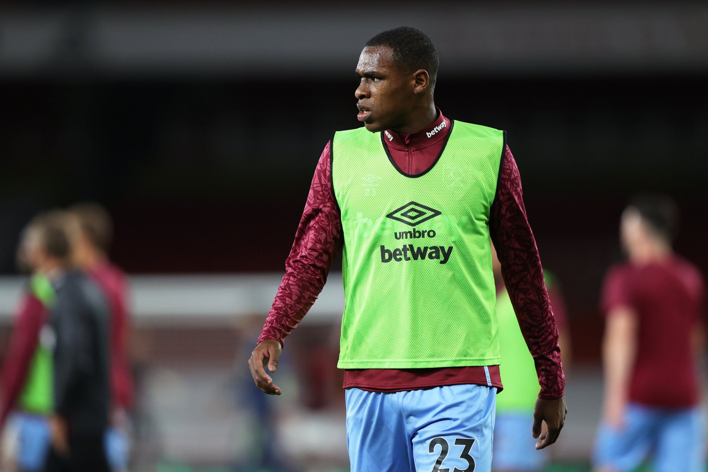 Issa Diop West Ham United's Issa Diop during the warm up before the Arsenal match