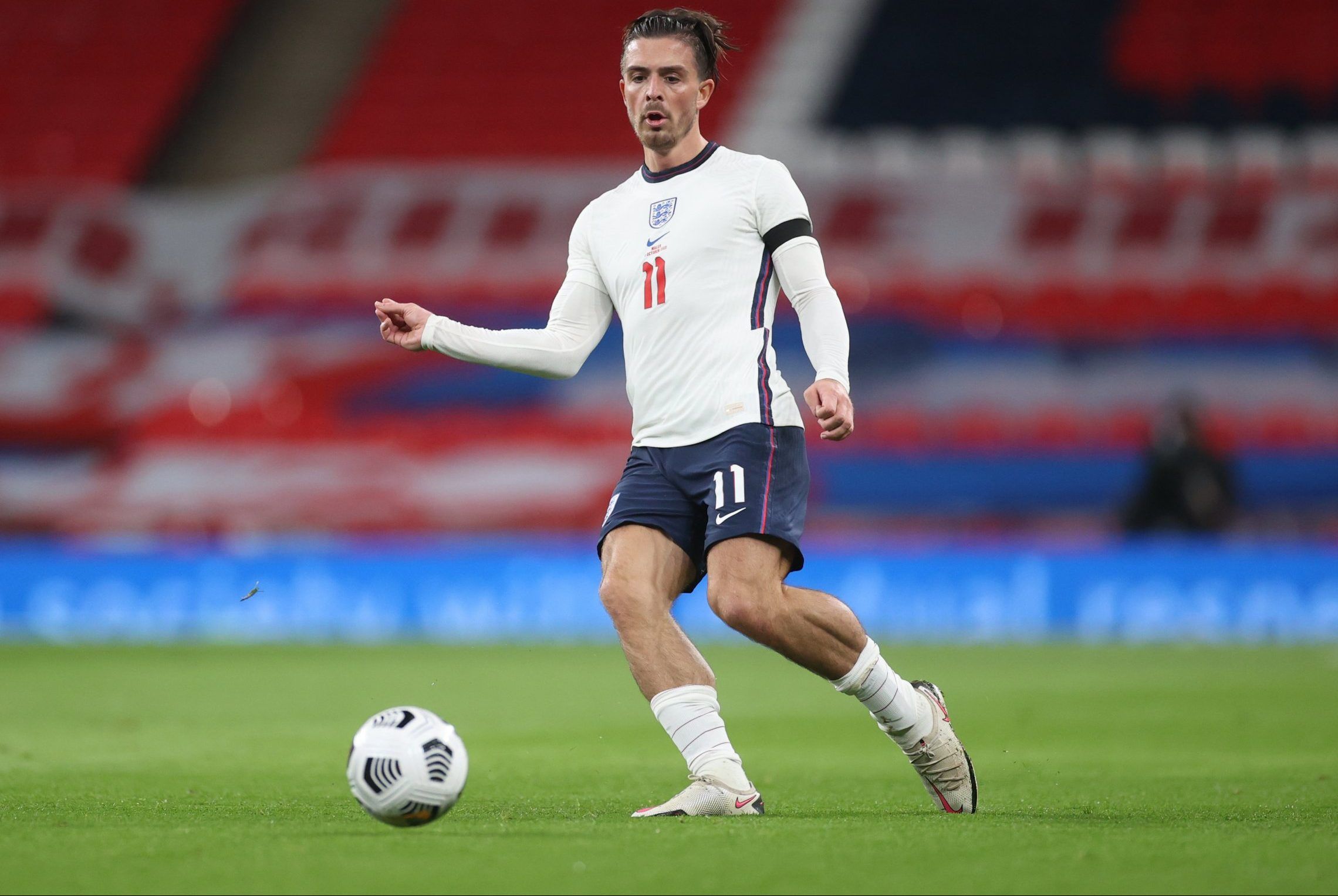Villa's Jack Grealish in action for England