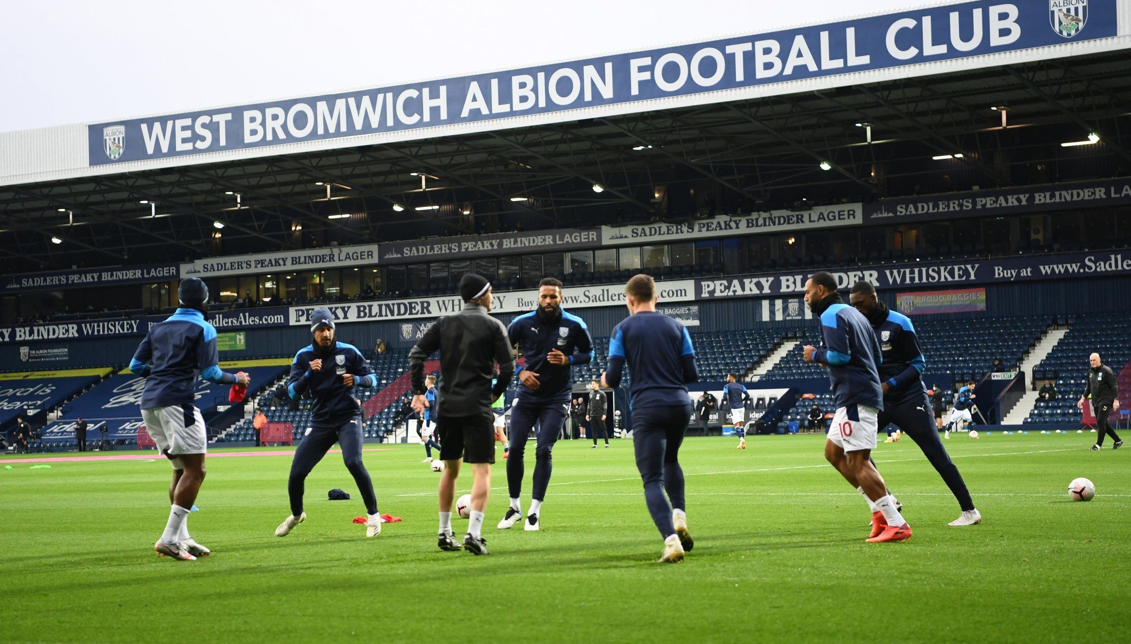 West Brom players warm up vs Burnley