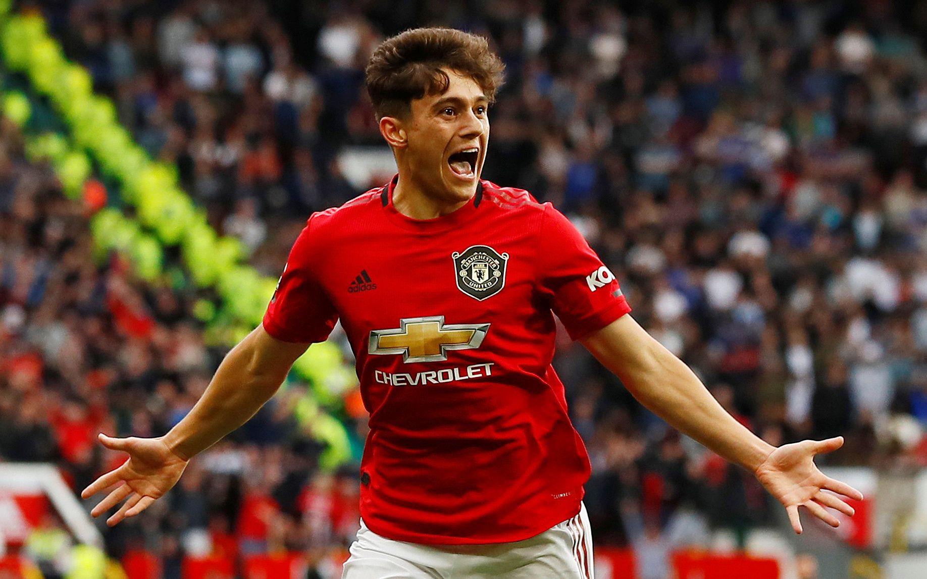 Soccer Football - Premier League - Manchester United v Chelsea - Old Trafford, Manchester, Britain - August 11, 2019  Manchester United's Daniel James celebrates scoring their fourth goal   Action Images via Reuters/Jason Cairnduff  EDITORIAL USE ONLY. No use with unauthorized audio, video, data, fixture lists, club/league logos or 