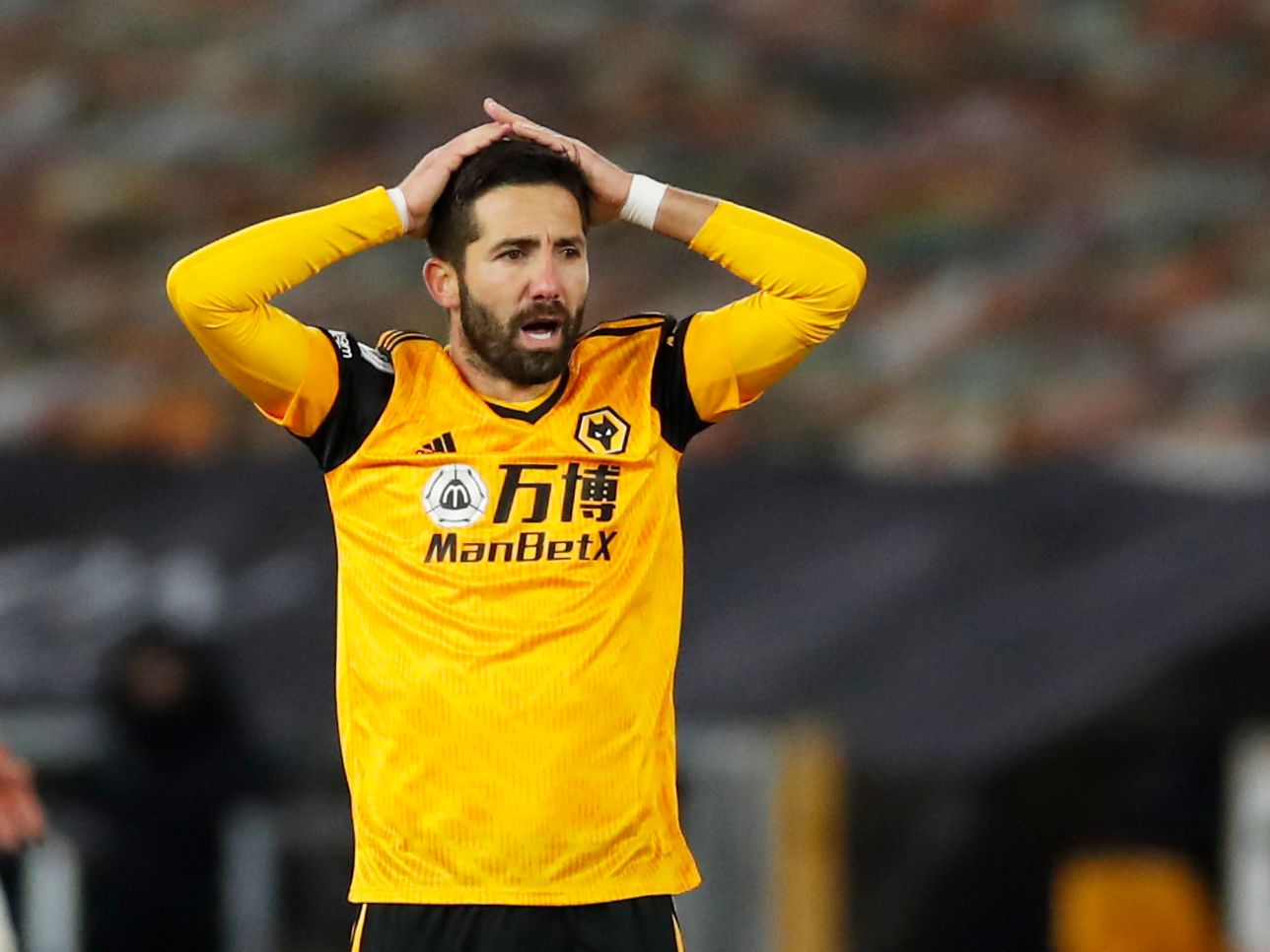 Soccer Football - Premier League - Wolverhampton Wanderers v Southampton - Molineux Stadium, Wolverhampton, Britain - November 23, 2020 Wolverhampton Wanderers' Joao Moutinho reacts Pool via REUTERS/Andrew Boyers EDITORIAL USE ONLY. No use with unauthorized audio, video, data, fixture lists, club/league logos or 'live' services. Online in-match use limited to 75 images, no video emulation. No use in betting, games or single club /league/player publications.  Please contact your account represent