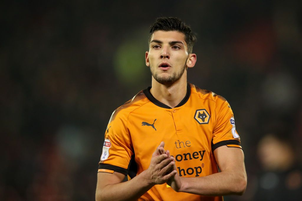 BARNSLEY, ENGLAND - JANUARY 13: Rafa Mir of Wolverhampton Wanderers applauds the fans  during the Sky Bet Championship match between Barnsley and Wolverhampton at Oakwell Stadium on January 13, 2018 in Barnsley, England. (Photo by Robbie Jay Barratt - AMA/Getty Images)