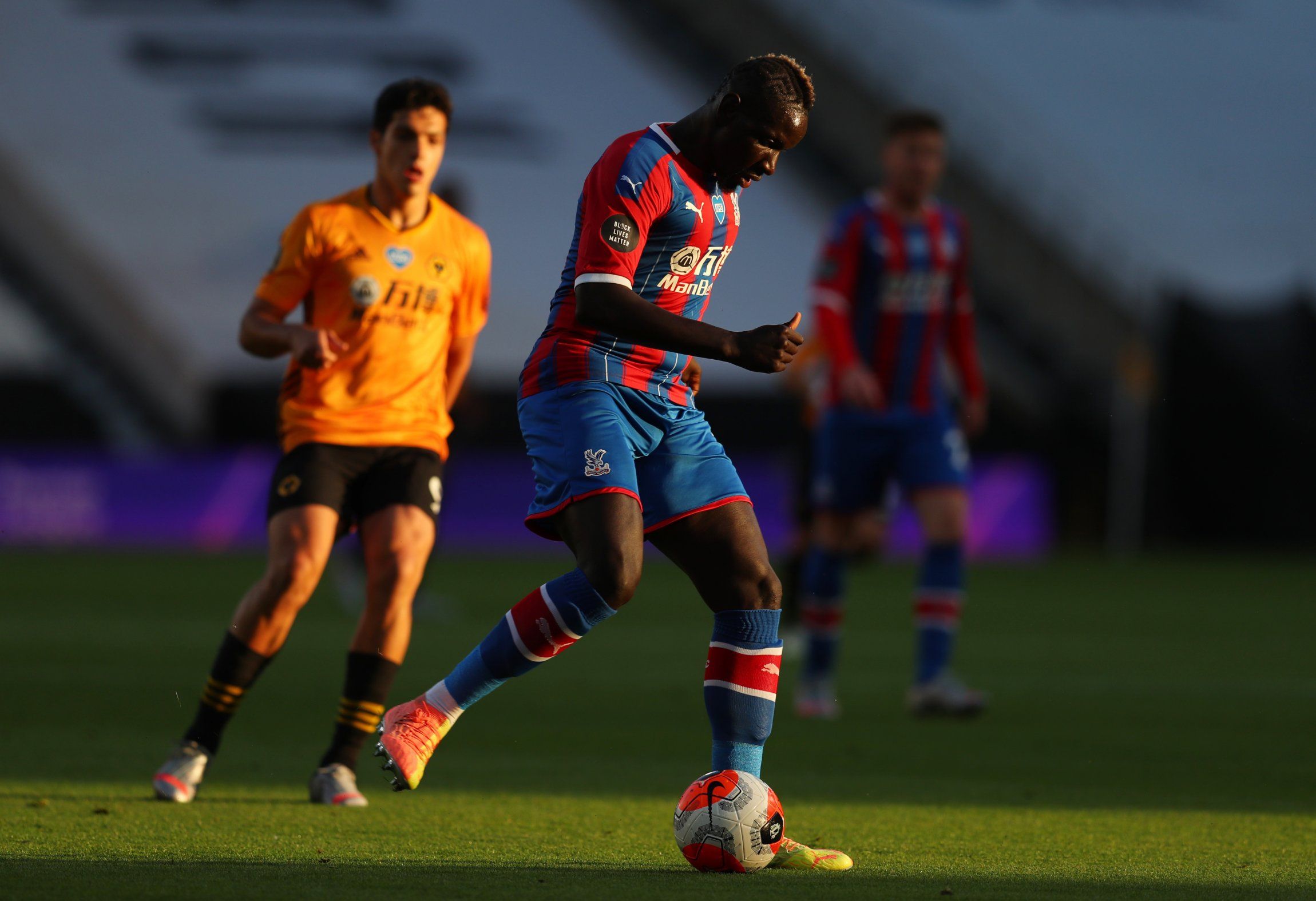 crystal palace centre back mamadou sakho in action vs wolves premier league