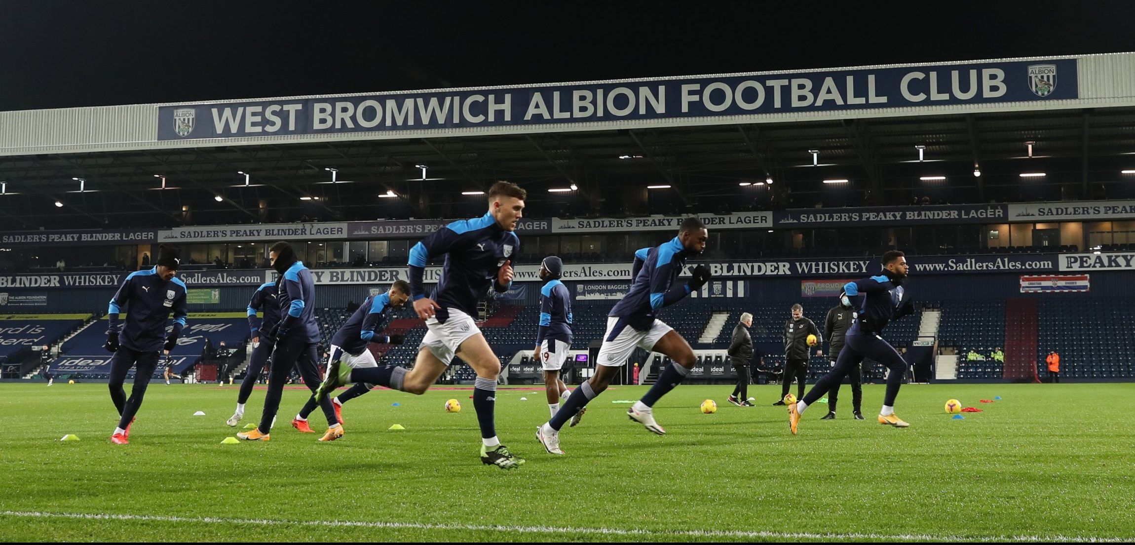 west brom players warm up before leeds thrashing premier league
