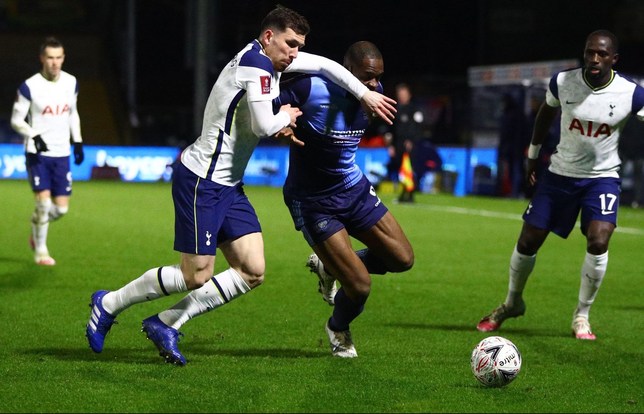 spurs midfielder pierre-emile hojbjerg in action vs wycombe fa cup fourth round performance