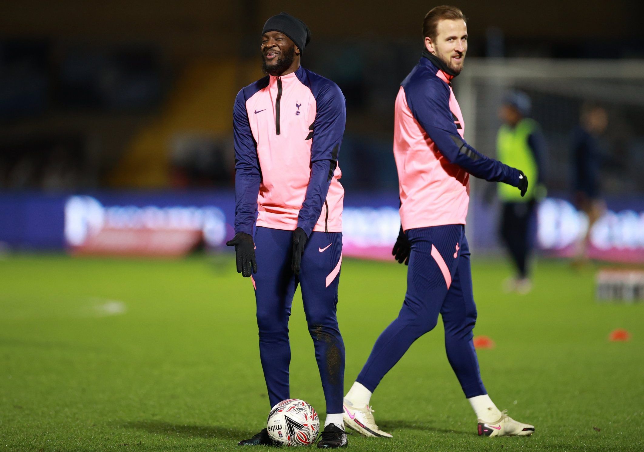 spurs midfielder tanguy ndombele and harry kane pre game fa cup vs wycombe