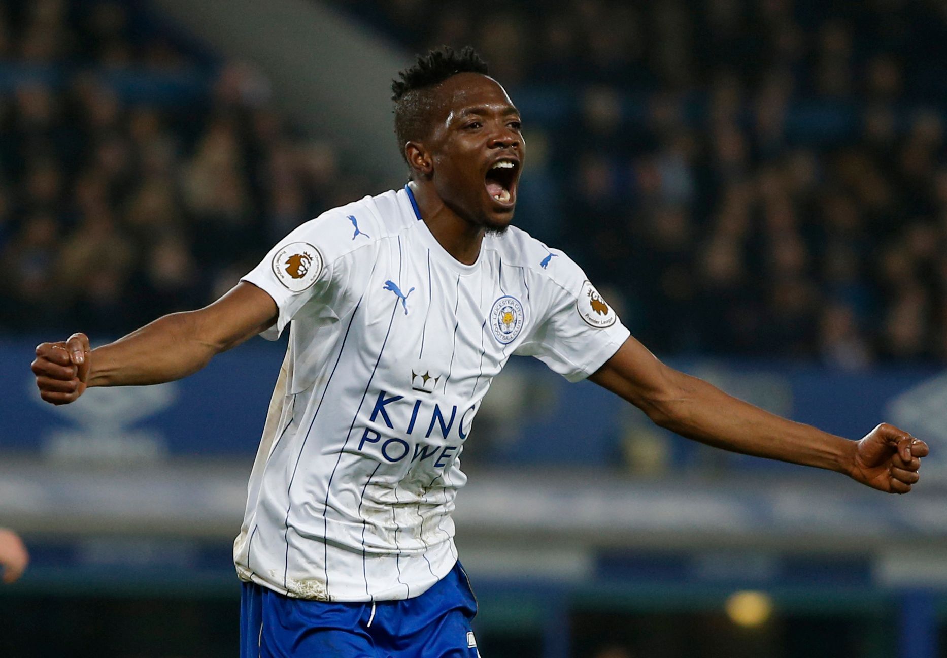 Britain Football Soccer - Everton v Leicester City - FA Cup Third Round - Goodison Park - 7/1/17 Leicester City's Ahmed Musa celebrates scoring their first goal  Action Images via Reuters / Ed Sykes Livepic EDITORIAL USE ONLY. No use with unauthorized audio, video, data, fixture lists, club/league logos or 