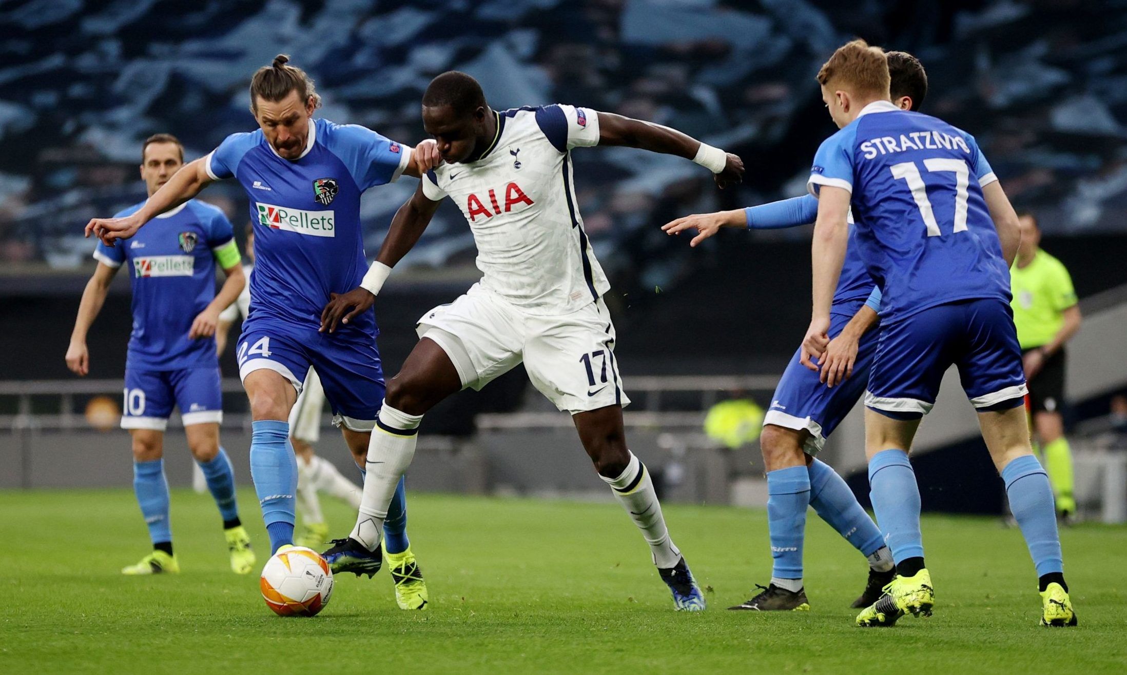 spurs midfielder moussa sissoko in action against wolfsberger ac europa league round of 32
