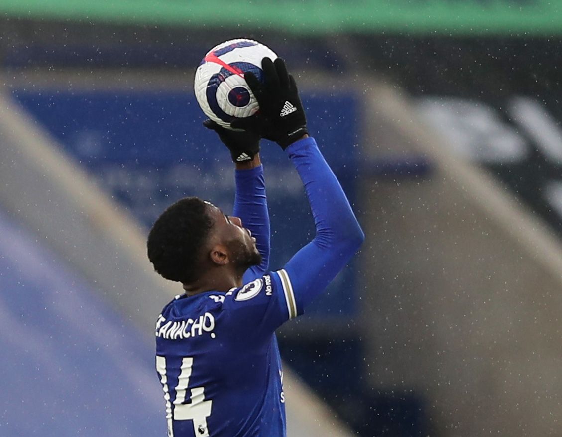 Soccer Football - Premier League - Leicester City v Sheffield United - King Power Stadium, Leicester, Britain - March 14, 2021 Leicester City's Kelechi Iheanacho celebrates as he holds a hat-trick match ball after the match Pool via REUTERS/Molly Darlington EDITORIAL USE ONLY. No use with unauthorized audio, video, data, fixture lists, club/league logos or 'live' services. Online in-match use limited to 75 images, no video emulation. No use in betting, games or single club /league/player publica