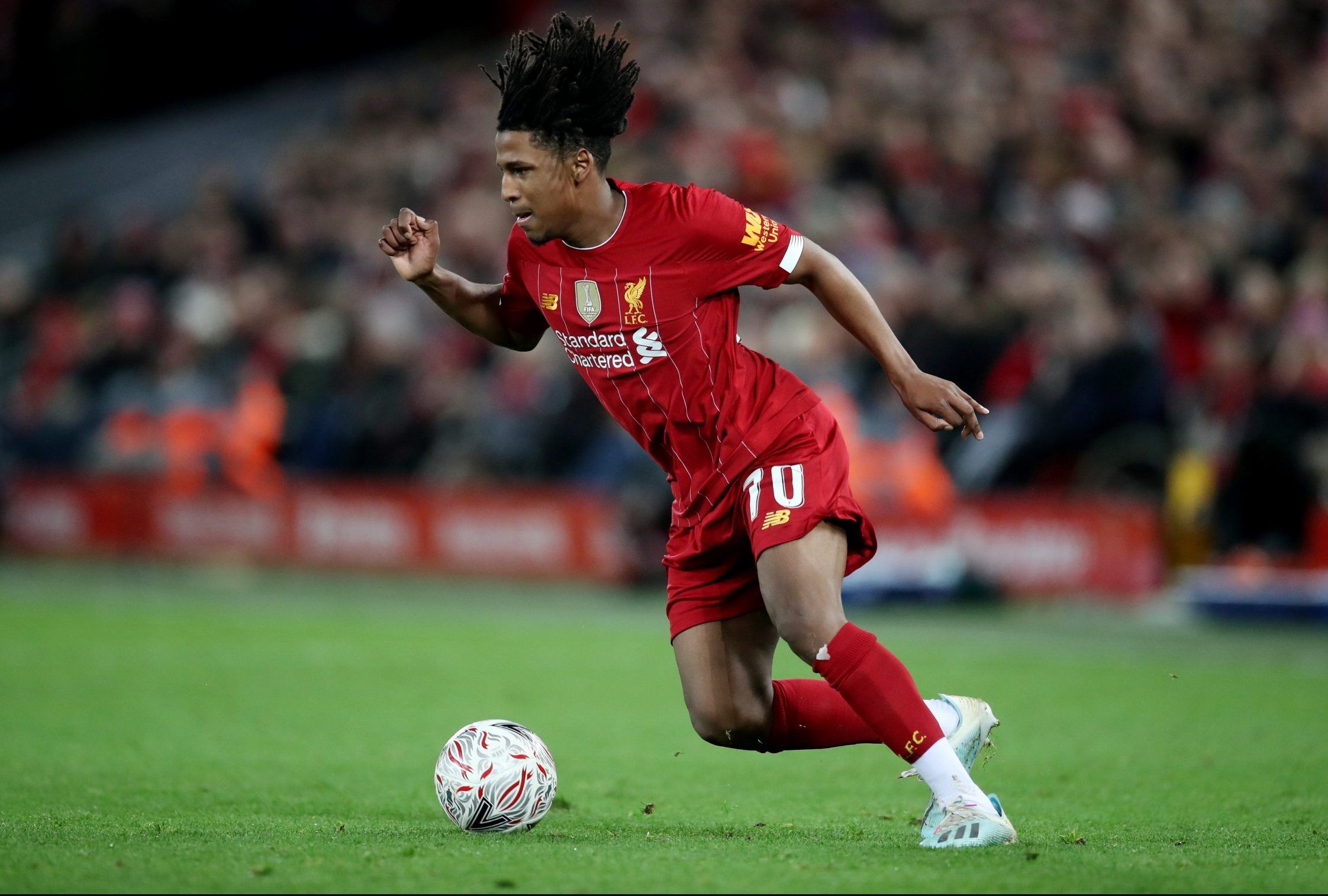 liverpool academy defender yasser larouci in action against everton fa cup third round