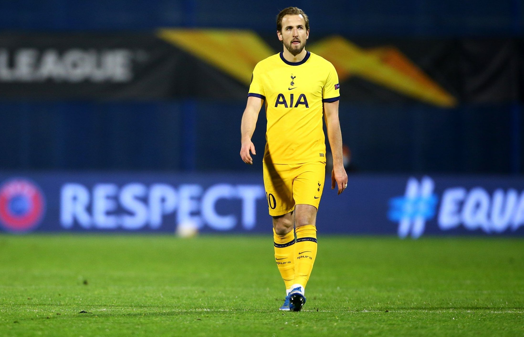 spurs star harry kane looks dejected after being knocked out of europa league by zagreb