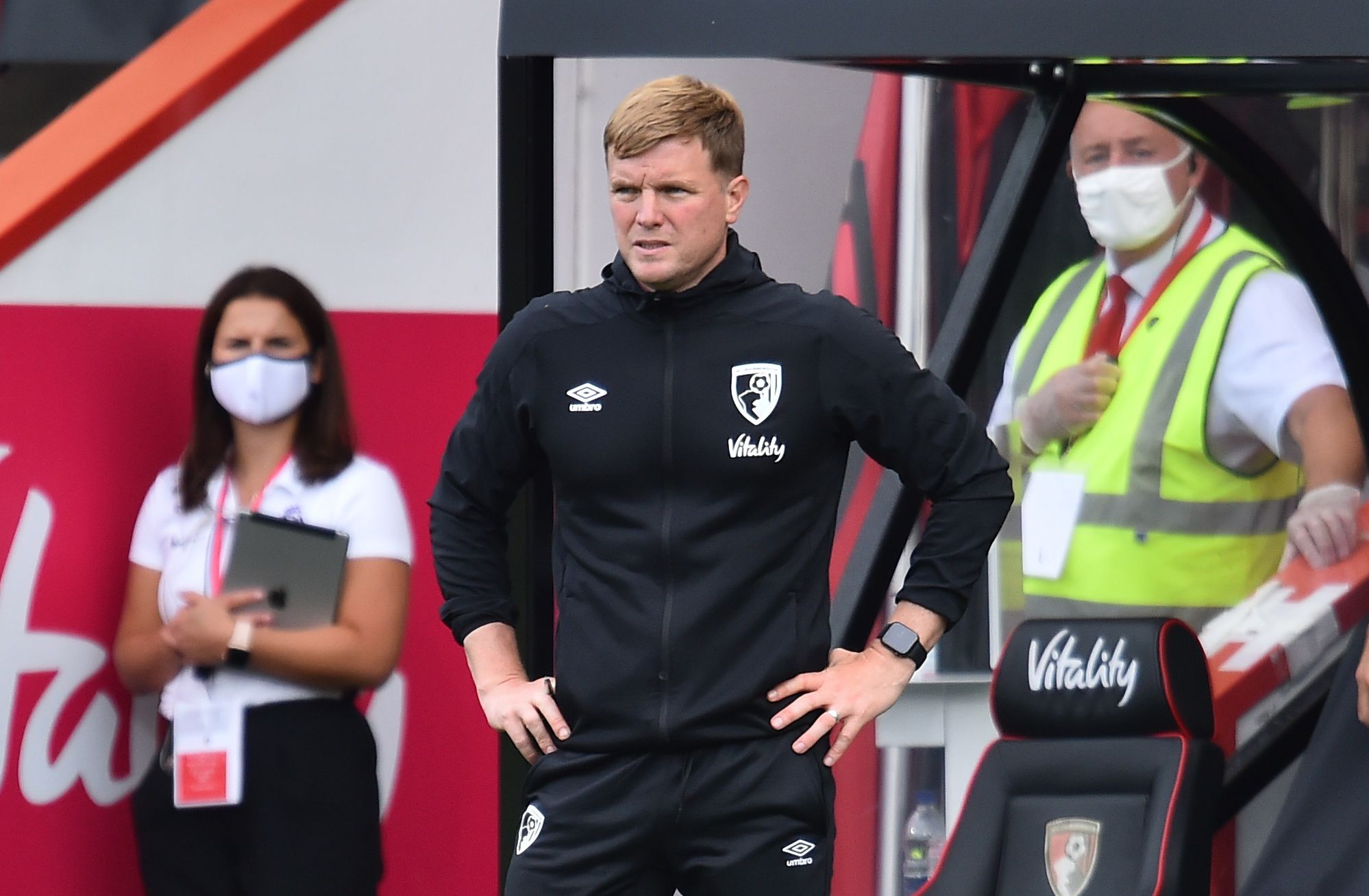 Soccer Football - Premier League - AFC Bournemouth v Newcastle United - Vitality Stadium, Bournemouth, Britain - July 1, 2020 Bournemouth manager Eddie Howe, as play resumes behind closed doors following the outbreak of the coronavirus disease (COVID-19) Glyn Kirk/Pool via REUTERS  EDITORIAL USE ONLY. No use with unauthorized audio, video, data, fixture lists, club/league logos or 