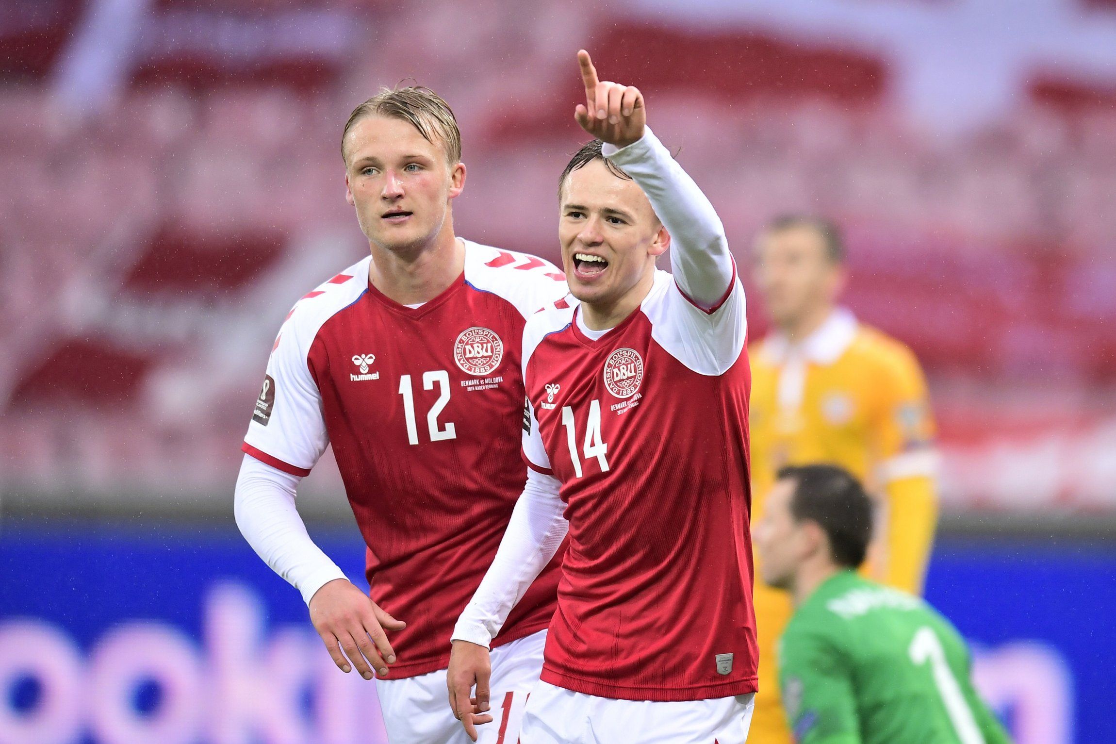 denmark midfielder mikkel damsgaard celebrates scoring vs moldova world cup