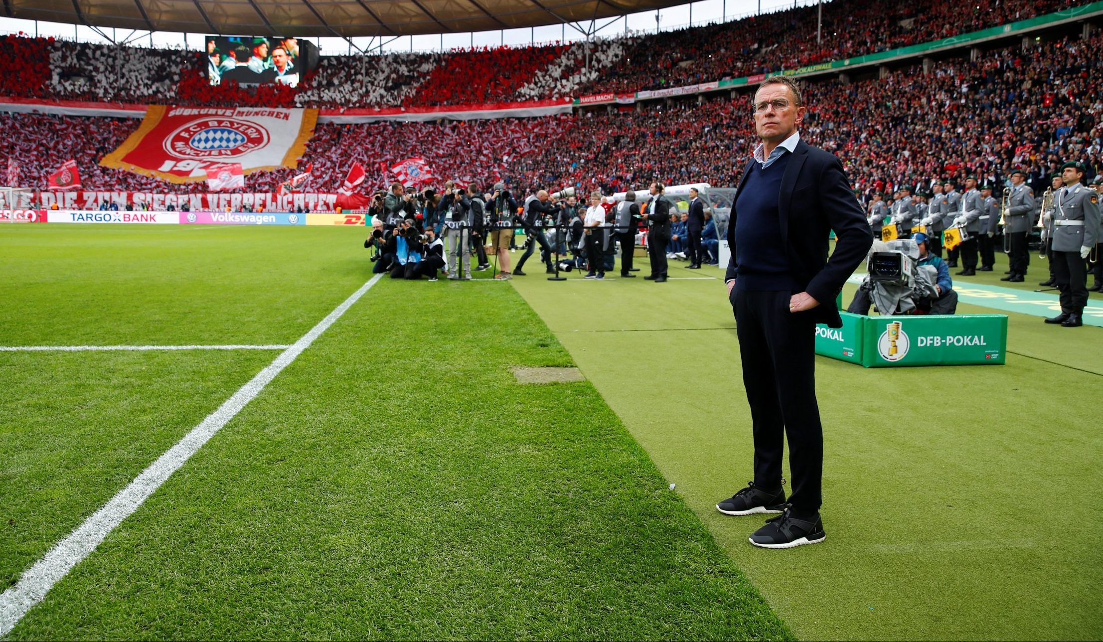 former leipzig coach and sporting director ralf rangnick on touchline pre game dfb cup final bayern munich