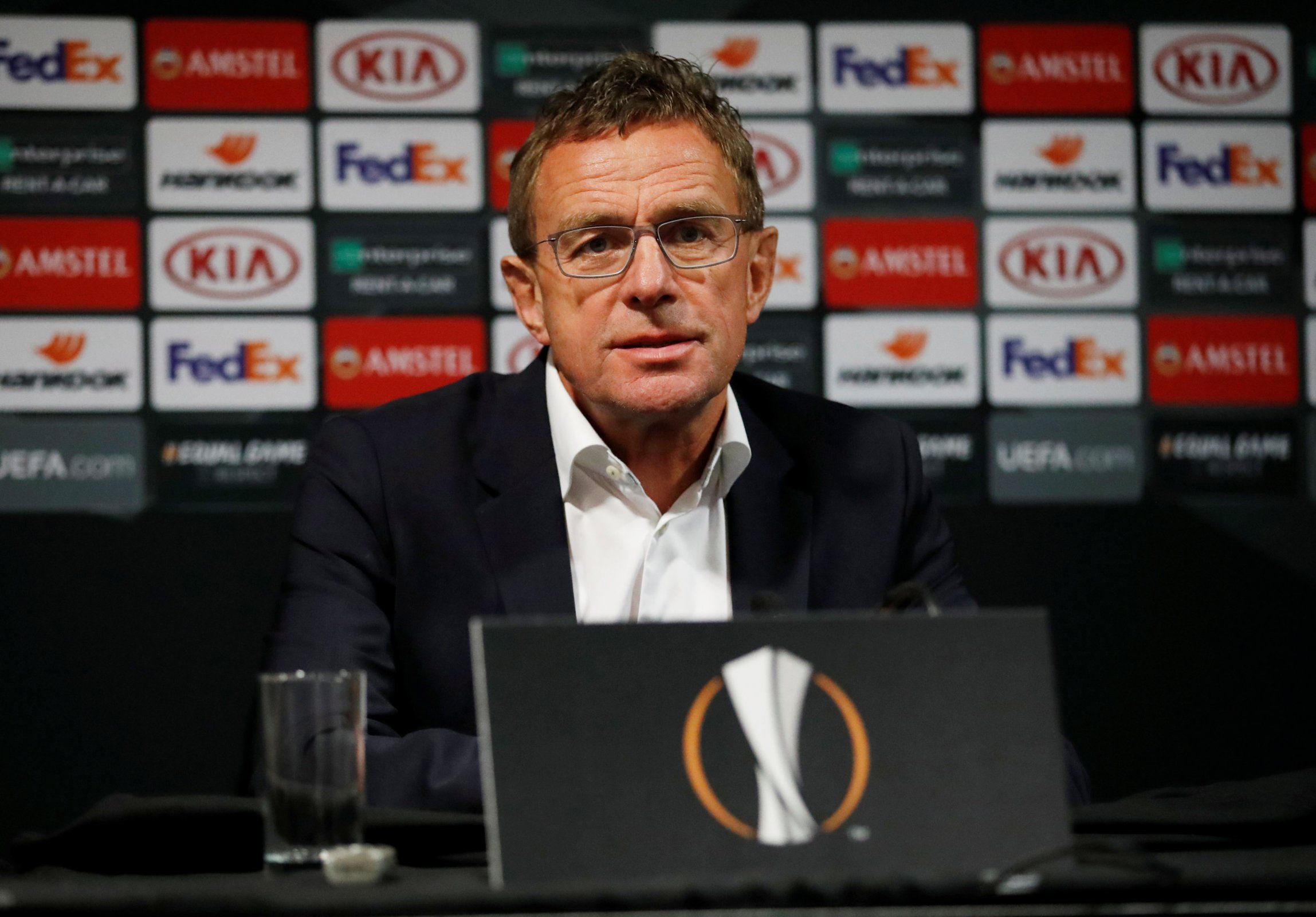 former rb leipzig manager ralf rangnick press conference europa league