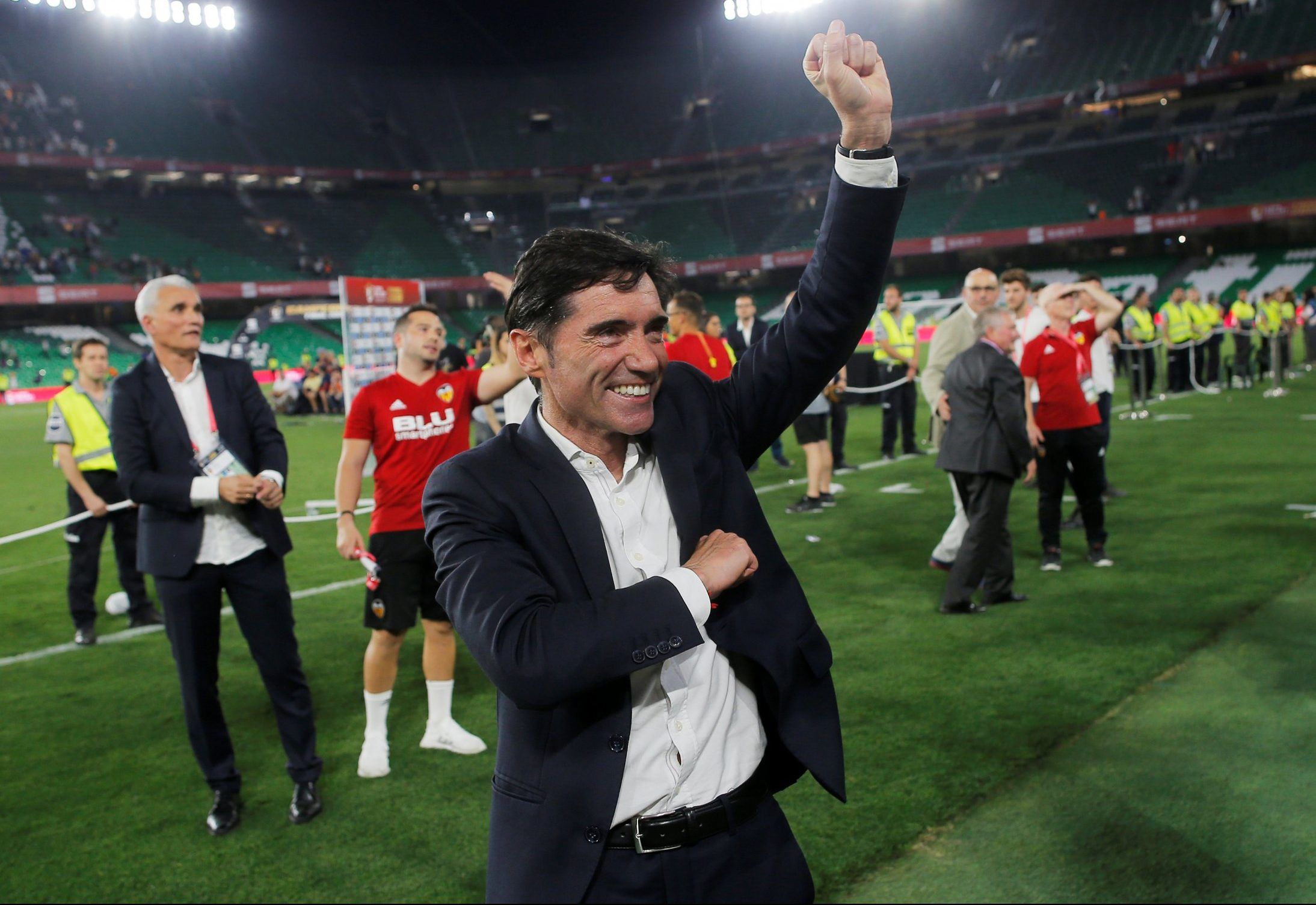 former valencia coach marcelino celebrates after win over barcelona copa del rey final