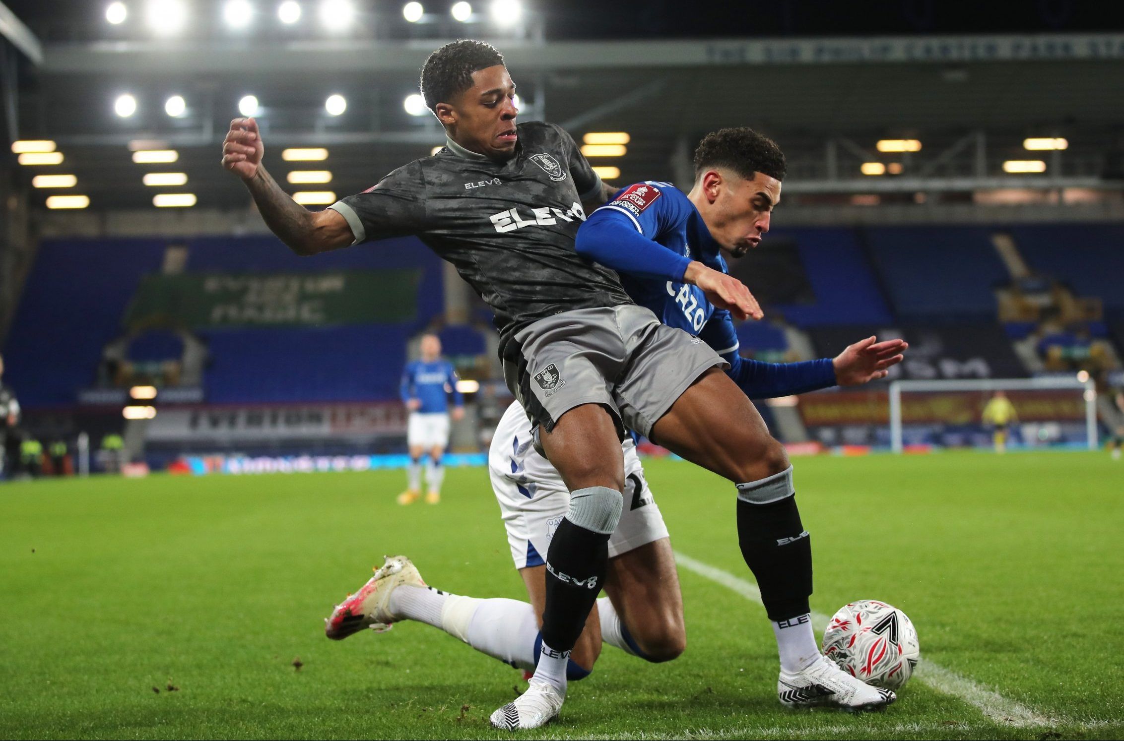 sheffield wednesday winger kadeem harris in action against everton fa cup fifth round