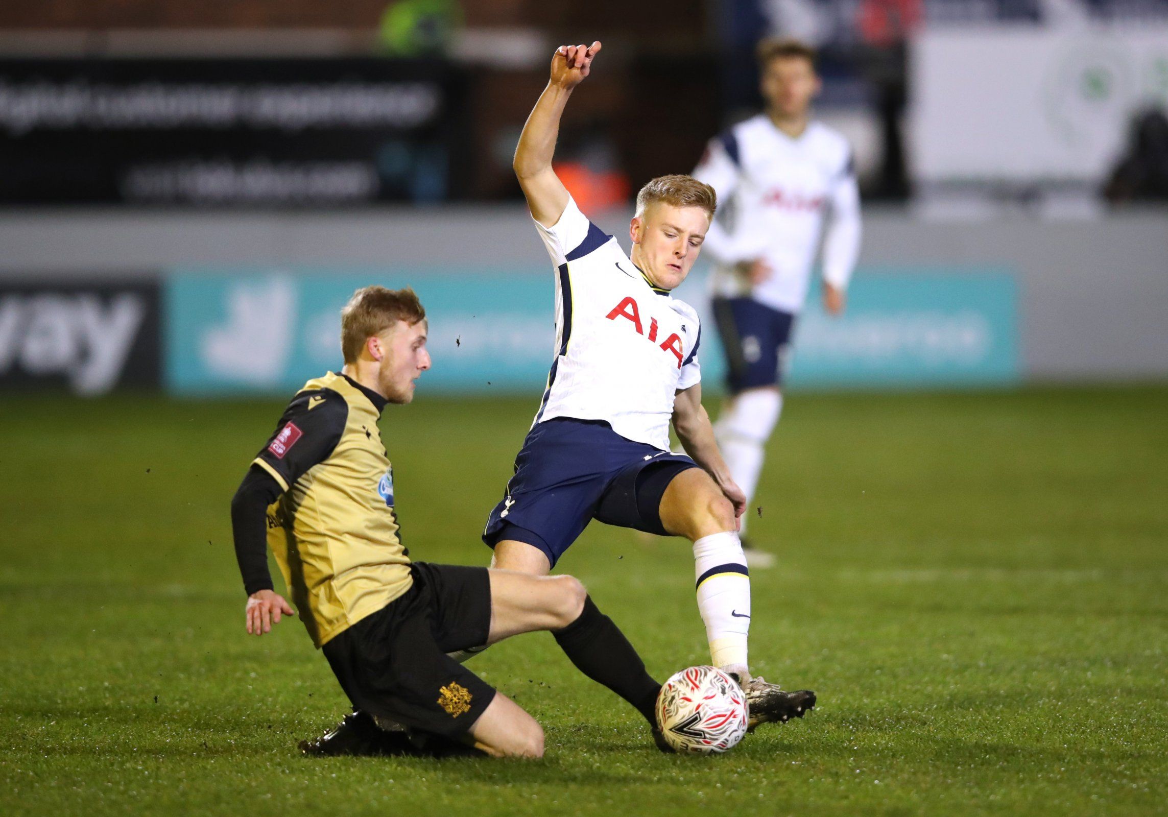 spurs academy starlet harvey white in action against marine fa cup