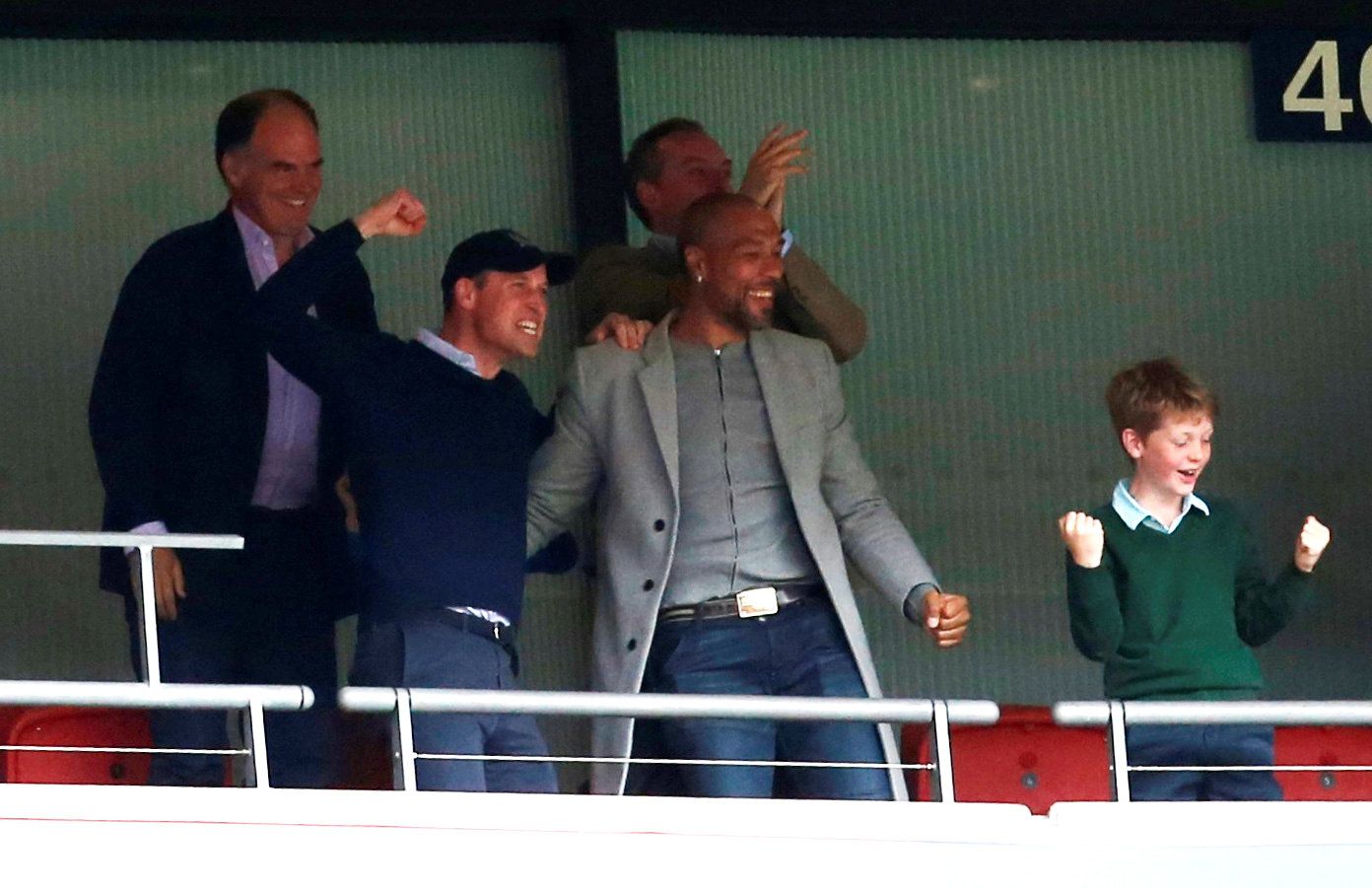 Soccer Football - Championship Playoff Final - Aston Villa v Derby County - Wembley Stadium, London, Britain - May 27, 2019  Britain's Prince William celebrates Aston Villa's first goal with former player John Carew  Action Images via Reuters/Ed Sykes