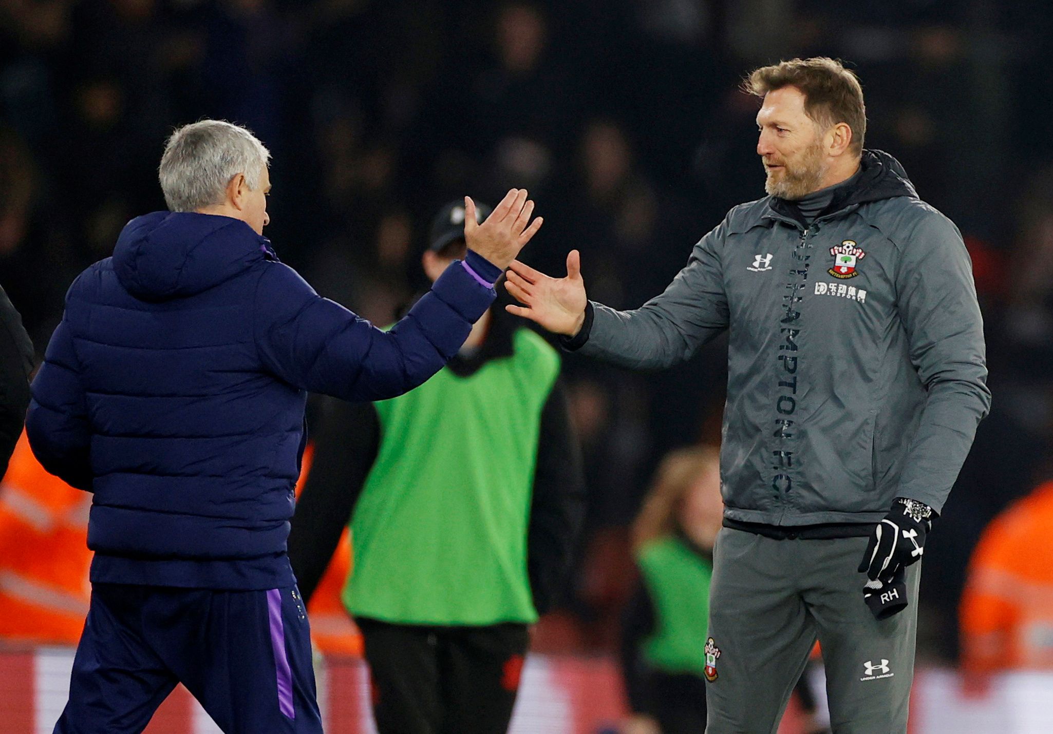 Soccer Football - FA Cup Fourth Round - Southampton v Tottenham Hotspur - St Mary's Stadium, Southampton, Britain - January 25, 2020  Tottenham Hotspur manager Jose Mourinho with Southampton manager Ralph Hasenhuttl after the match    Action Images via Reuters/John Sibley