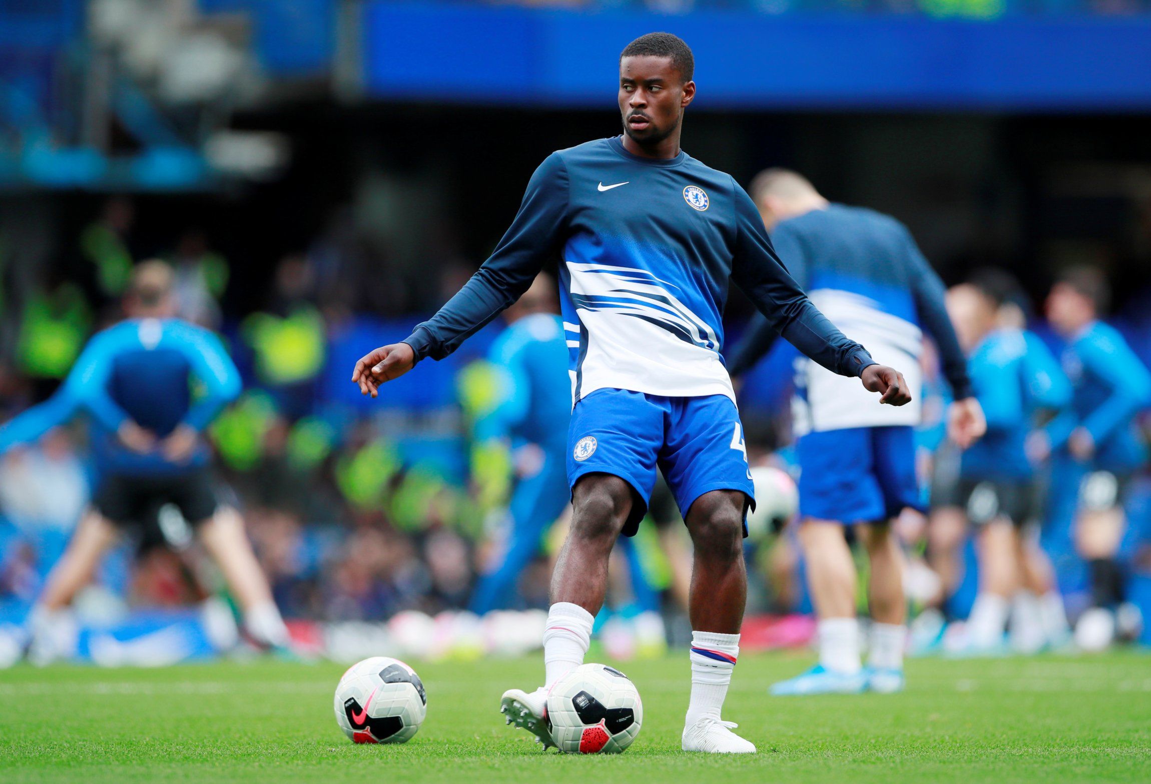 chelsea youngster marc guehi in warm-up against brighton premier league
