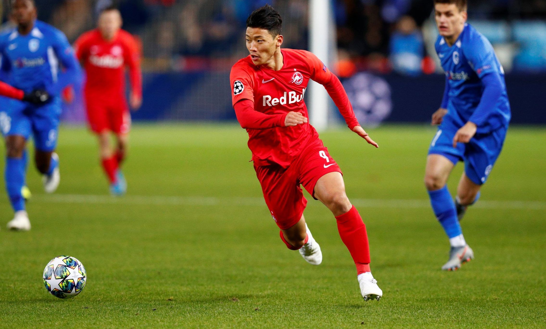 hwang hee-chan in action for salzburg vs genk champions league