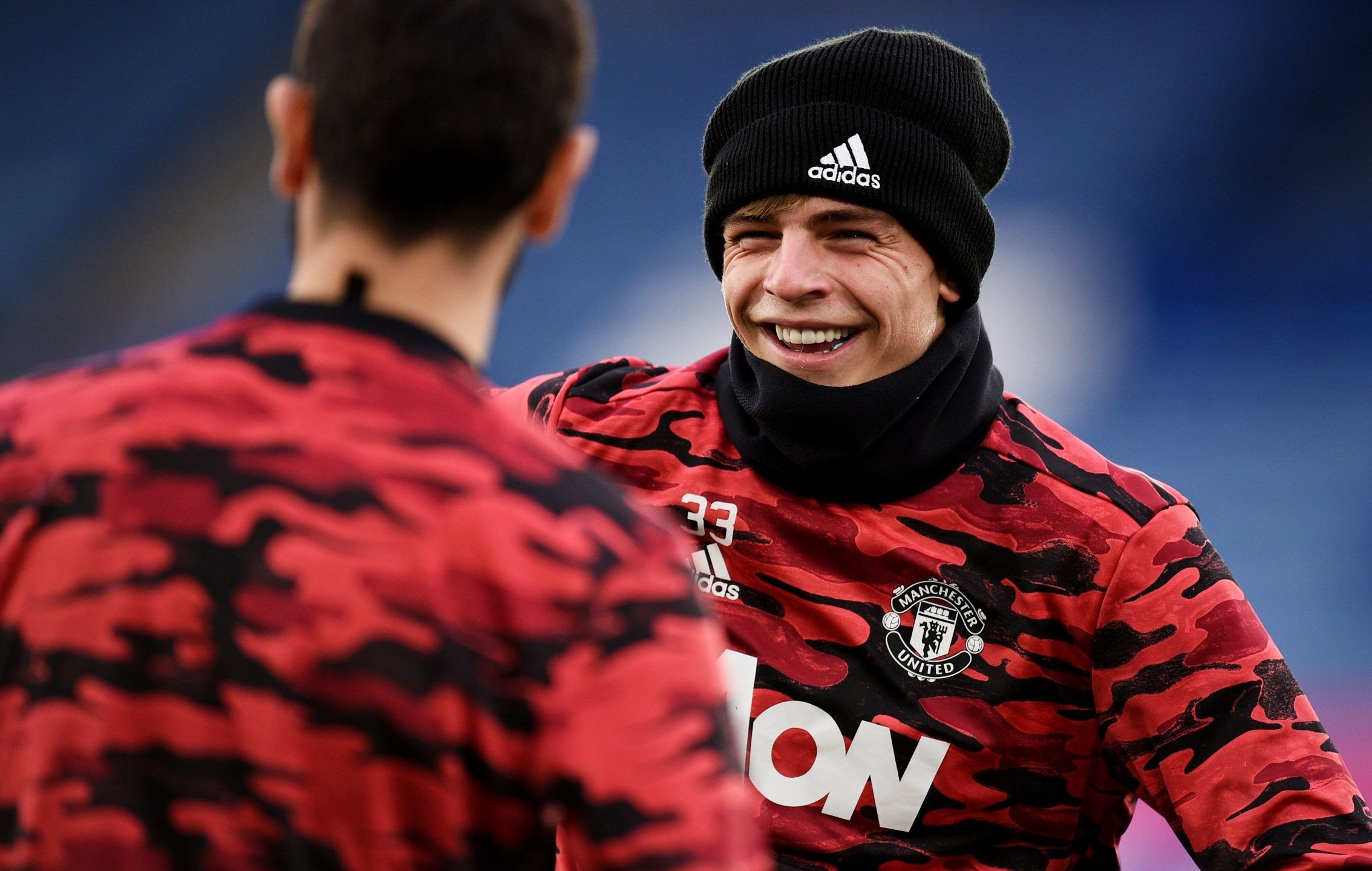 manchester united defender brandon williams during warm up against leicester city fa cup quarter final