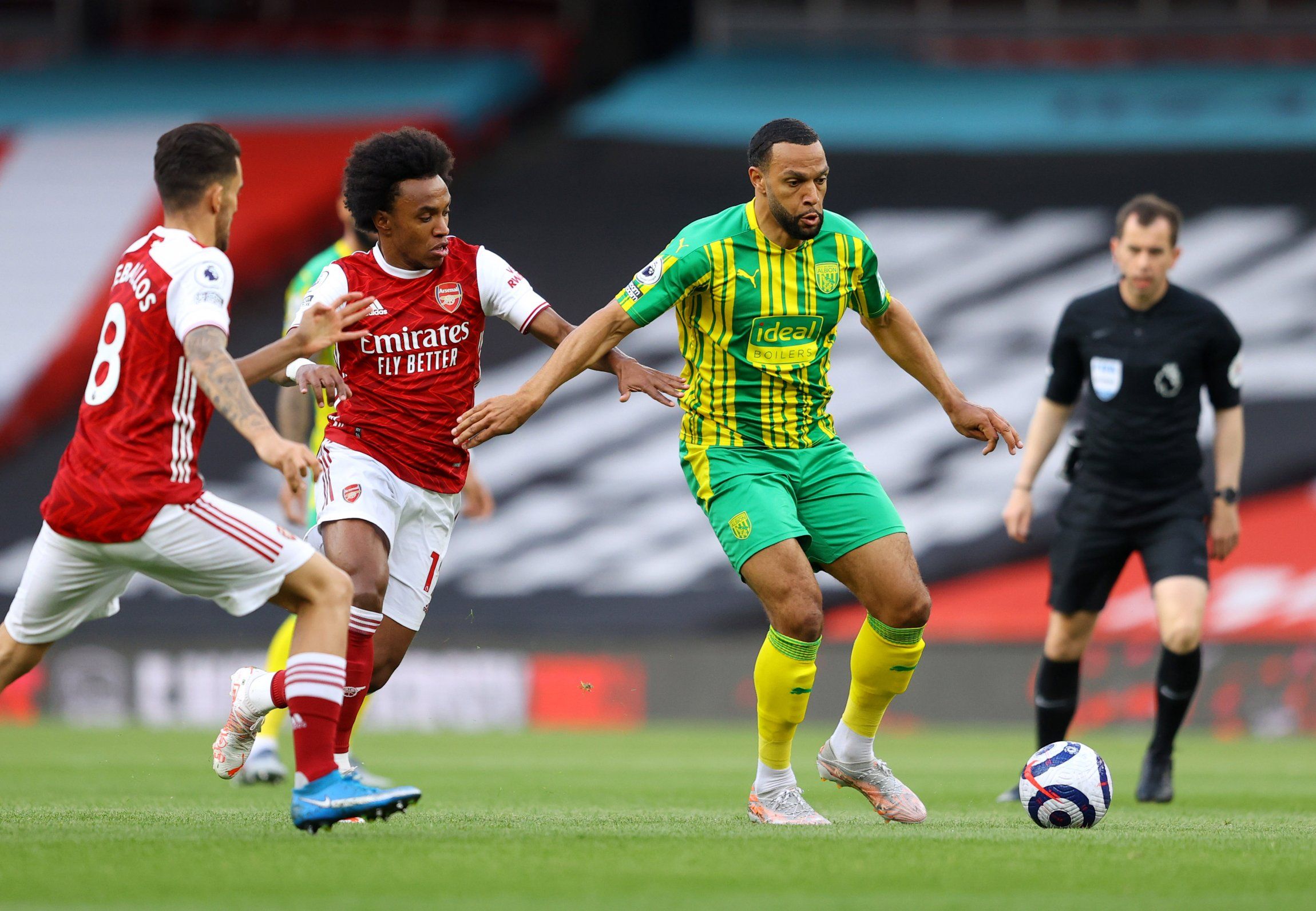 west brom midfielder matty phillips on the ball against arsenal premier league
