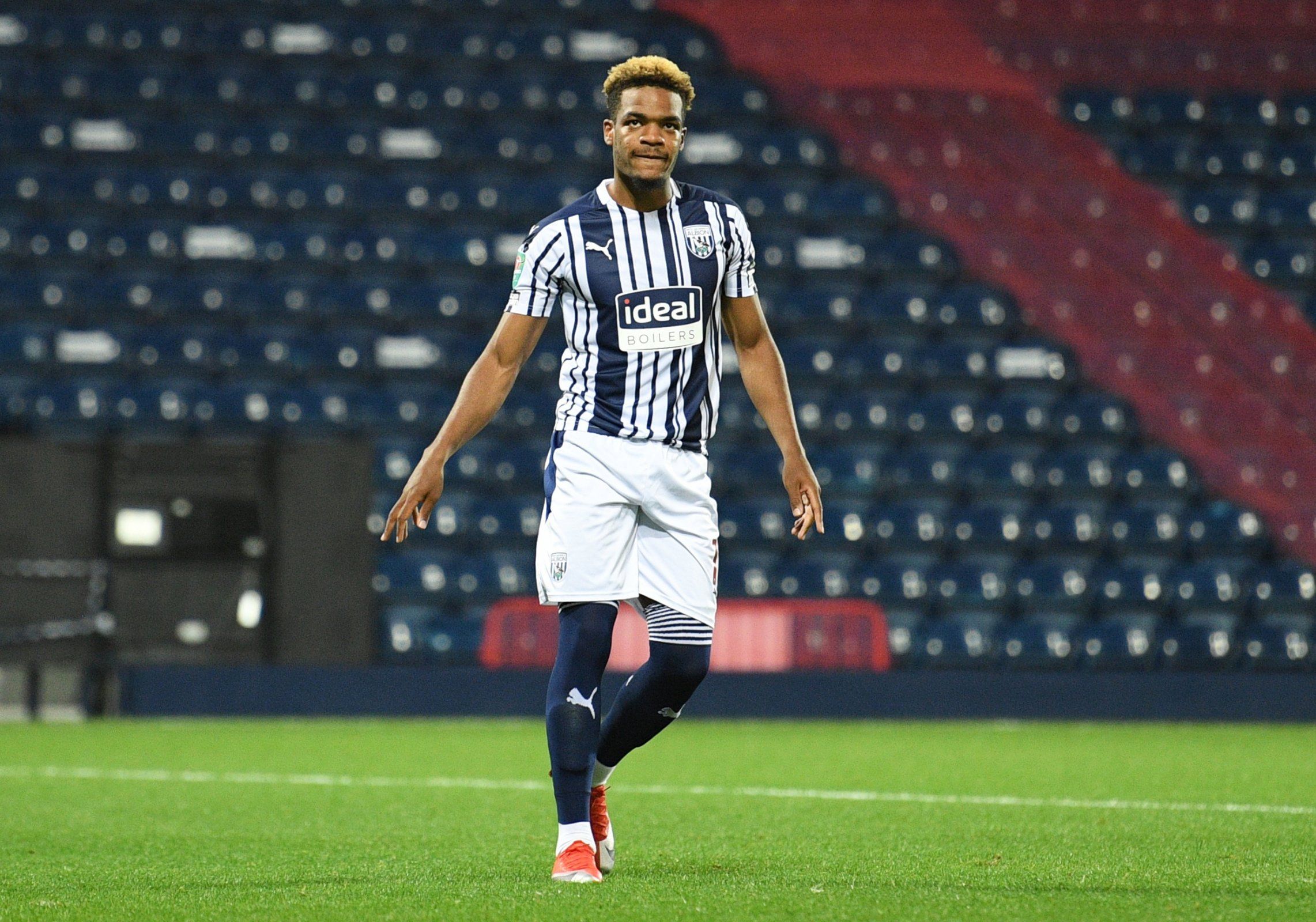 west brom winger grady diangana looks frustrated after missed penalty carabao cup