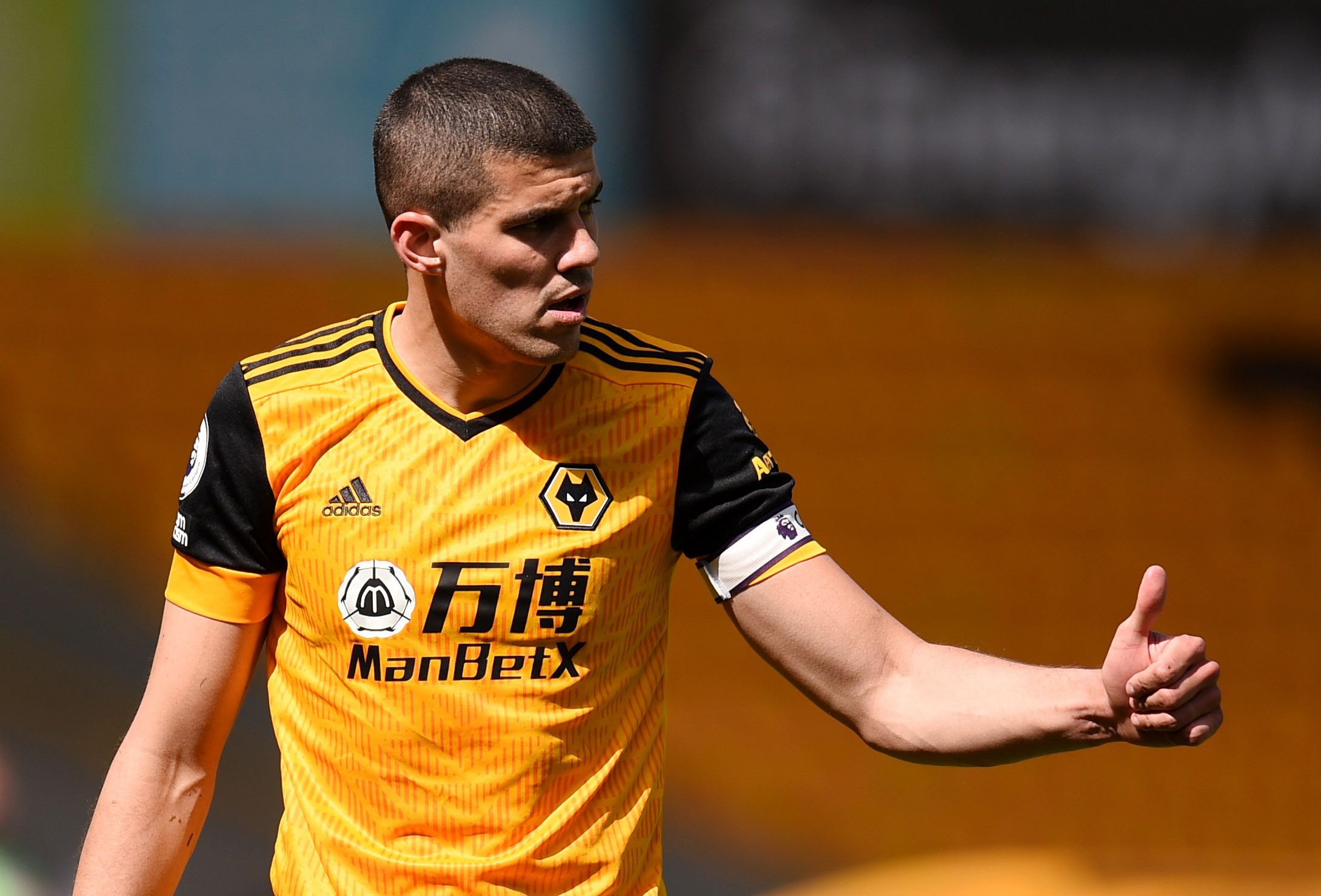 Soccer Football - Premier League - Wolverhampton Wanderers v Burnley - Molineux Stadium, Wolverhampton, Britain - April 25, 2021 Wolverhampton Wanderers' Conor Coady reacts Pool via REUTERS/Oli Scarff EDITORIAL USE ONLY. No use with unauthorized audio, video, data, fixture lists, club/league logos or 'live' services. Online in-match use limited to 75 images, no video emulation. No use in betting, games or single club /league/player publications.  Please contact your account representative for fu