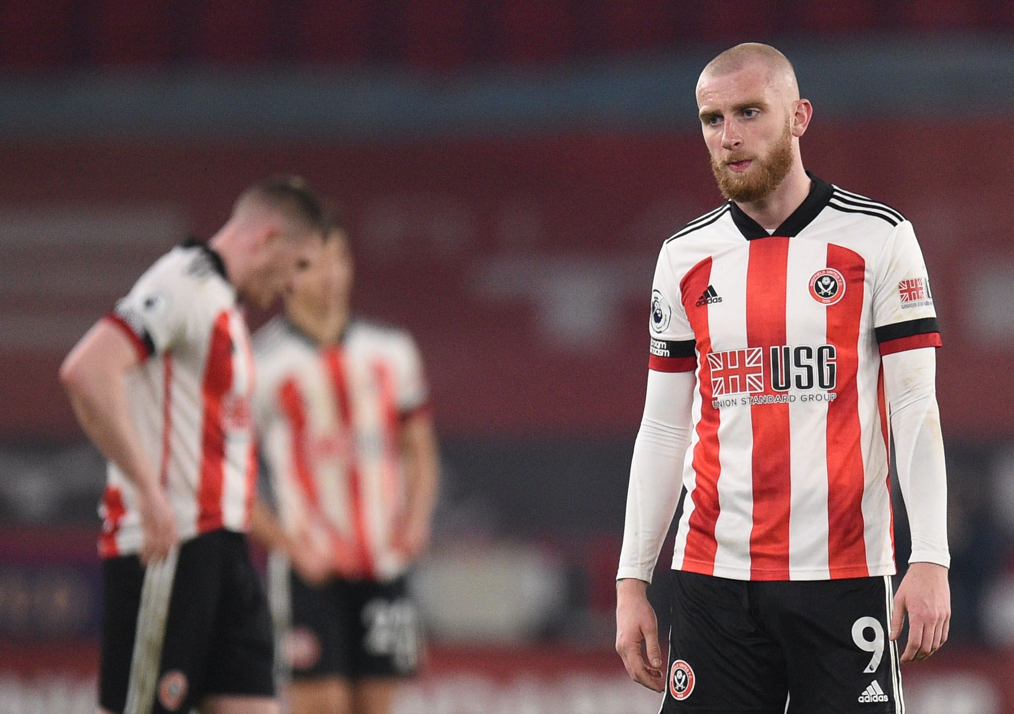 Soccer Football - Premier League - Sheffield United v Liverpool - Bramall Lane, Sheffield, Britain - February 28, 2021 Sheffield United's Oli McBurnie looks dejected after the match Pool via REUTERS/Oli Scarff EDITORIAL USE ONLY. No use with unauthorized audio, video, data, fixture lists, club/league logos or 'live' services. Online in-match use limited to 75 images, no video emulation. No use in betting, games or single club /league/player publications.  Please contact your account representati