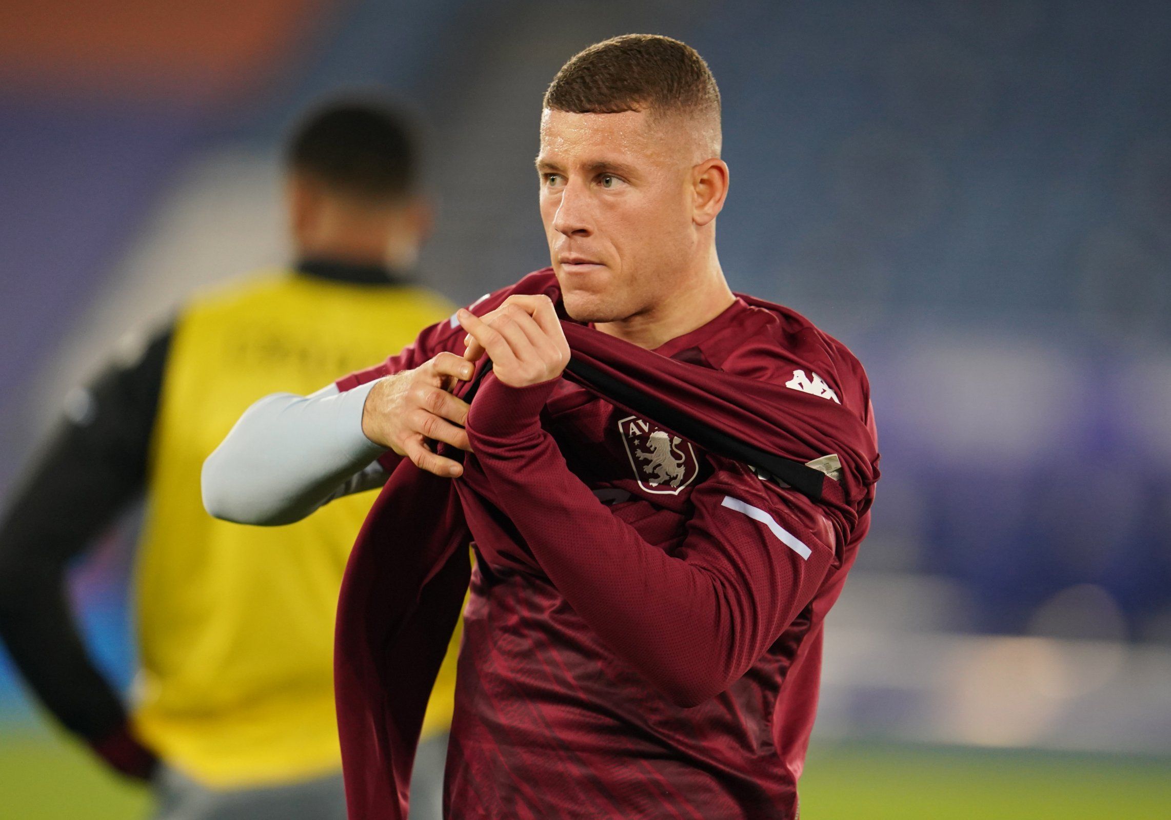 aston villa loanee ross barkley looks on during warm up against leicester city in the premier league
